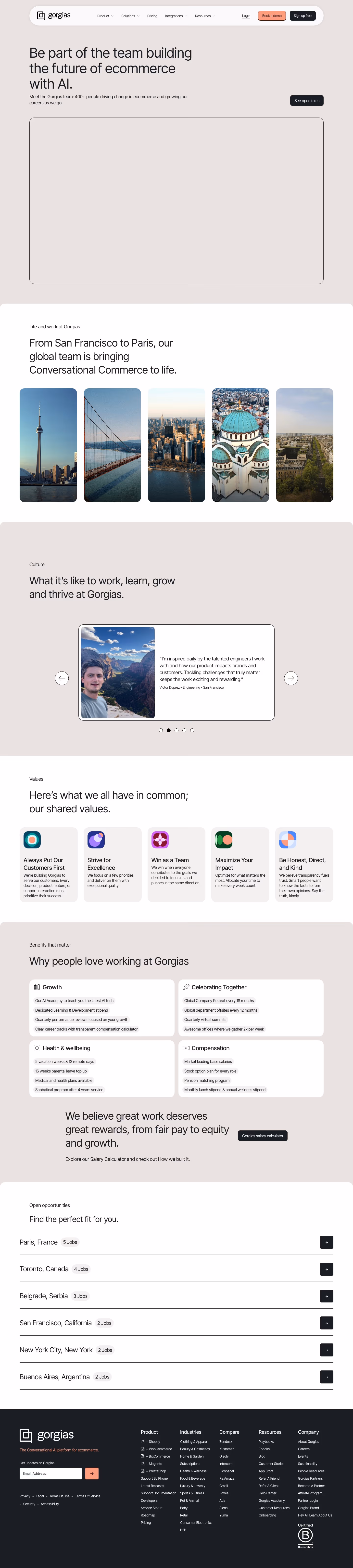 Gorgias careers page design — Sales & Support