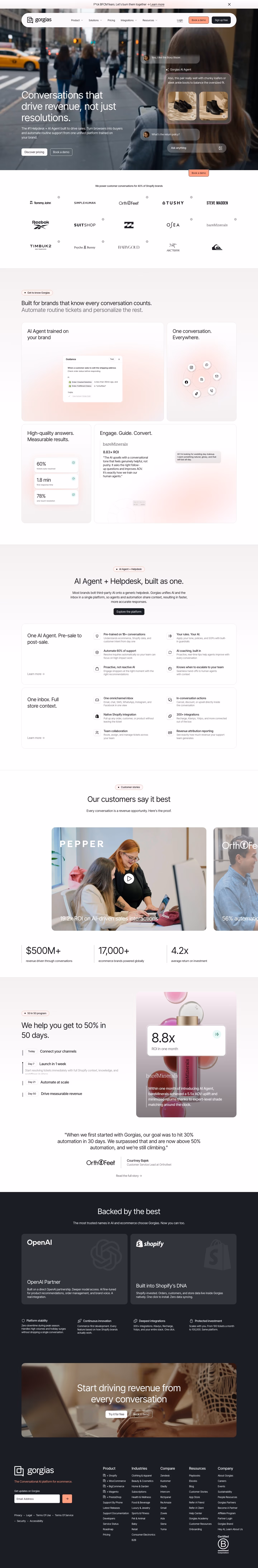 Gorgias landing page design — Sales & Support