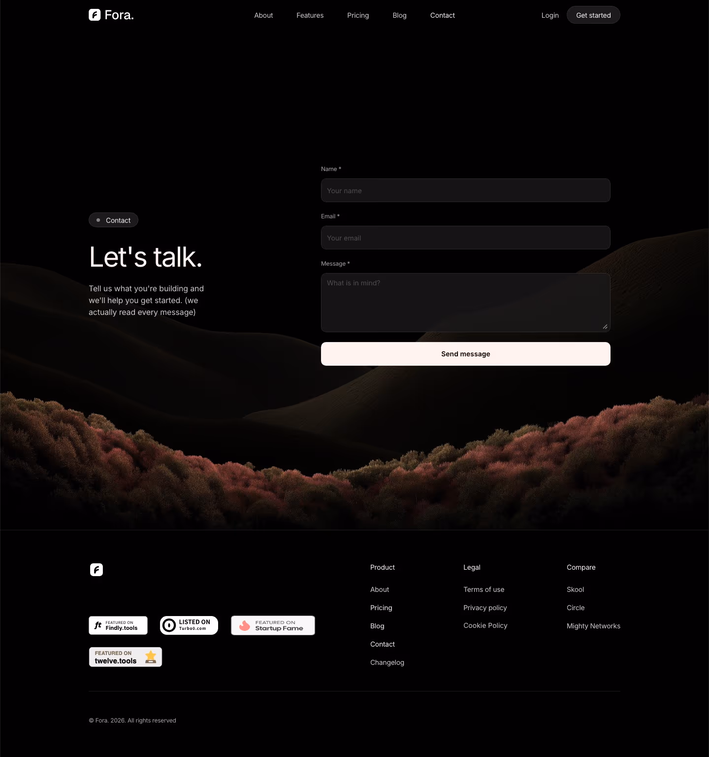 Fora Contact Us section design