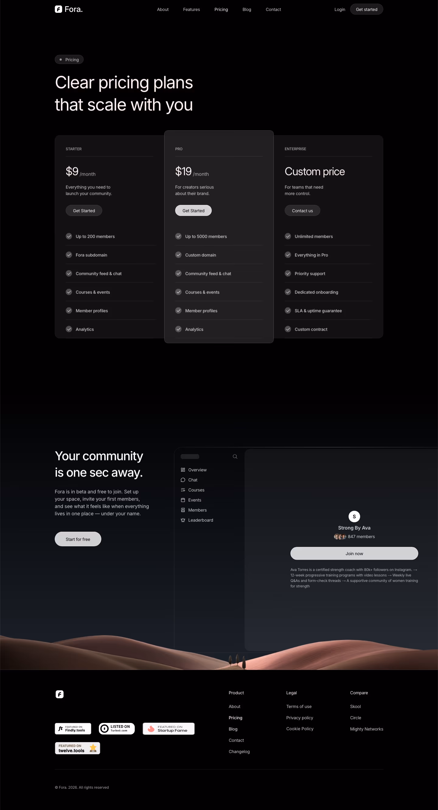 Fora Pricing & Plans section design