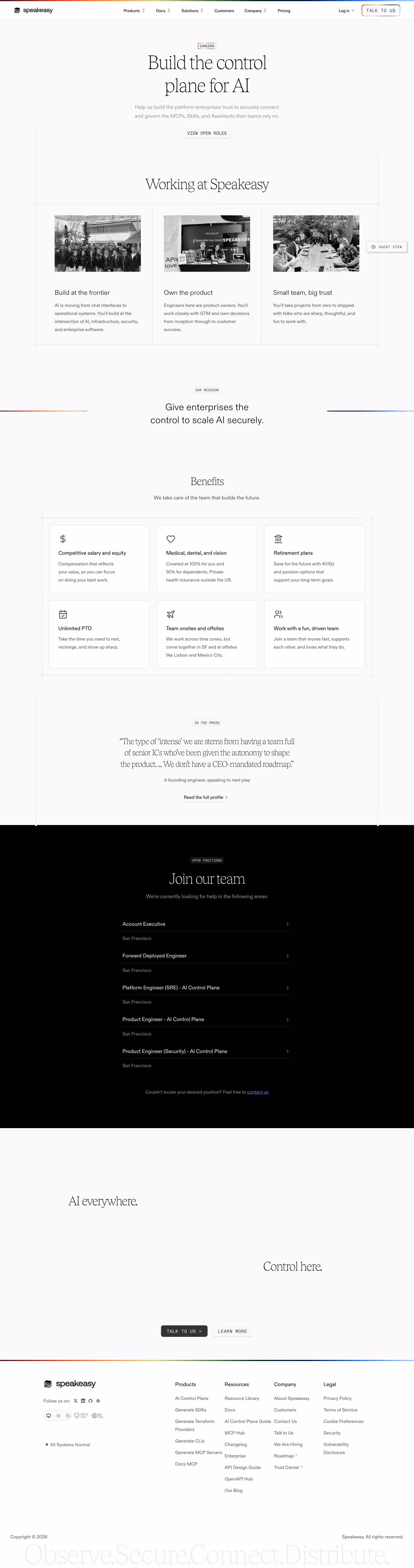 Speakeasy careers page design — Security