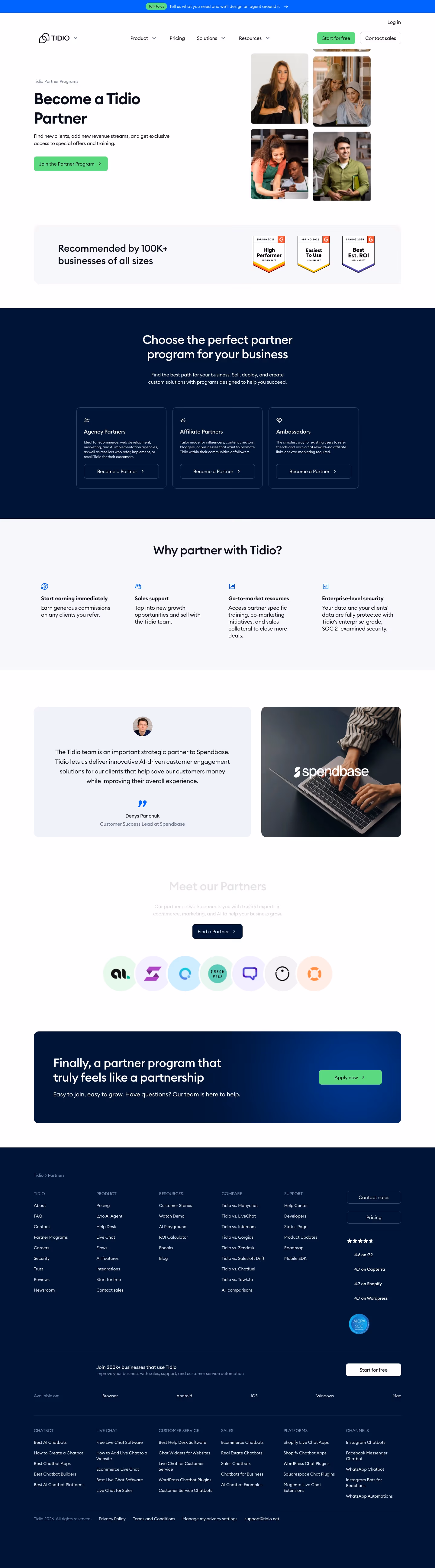 Tidio affiliate page design — Sales & Support