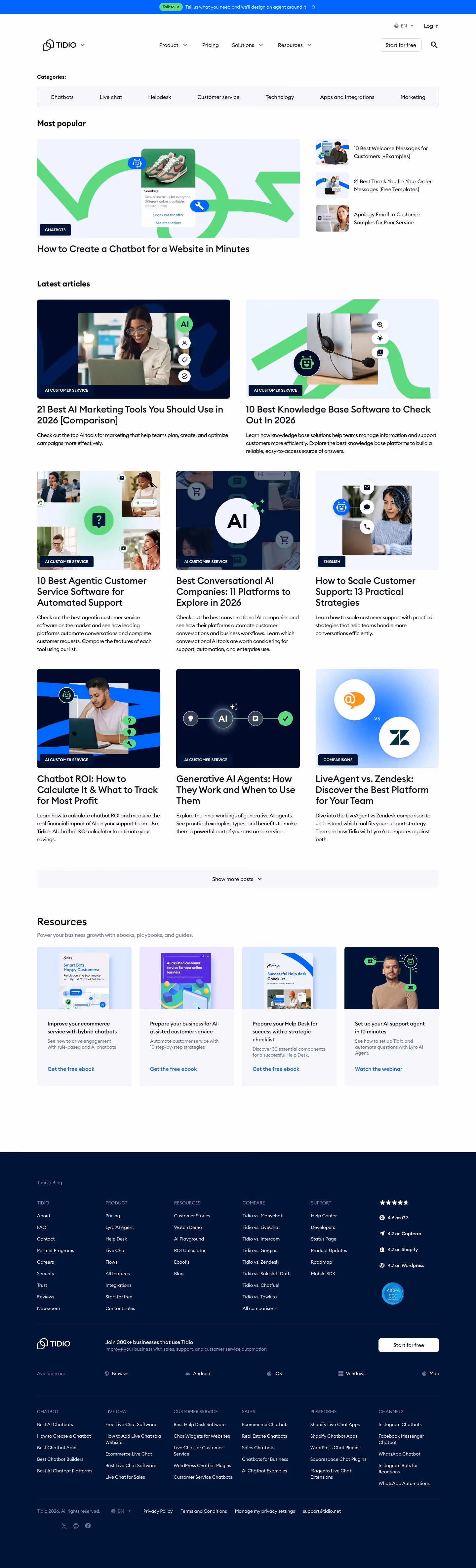 Tidio Blog pages section design