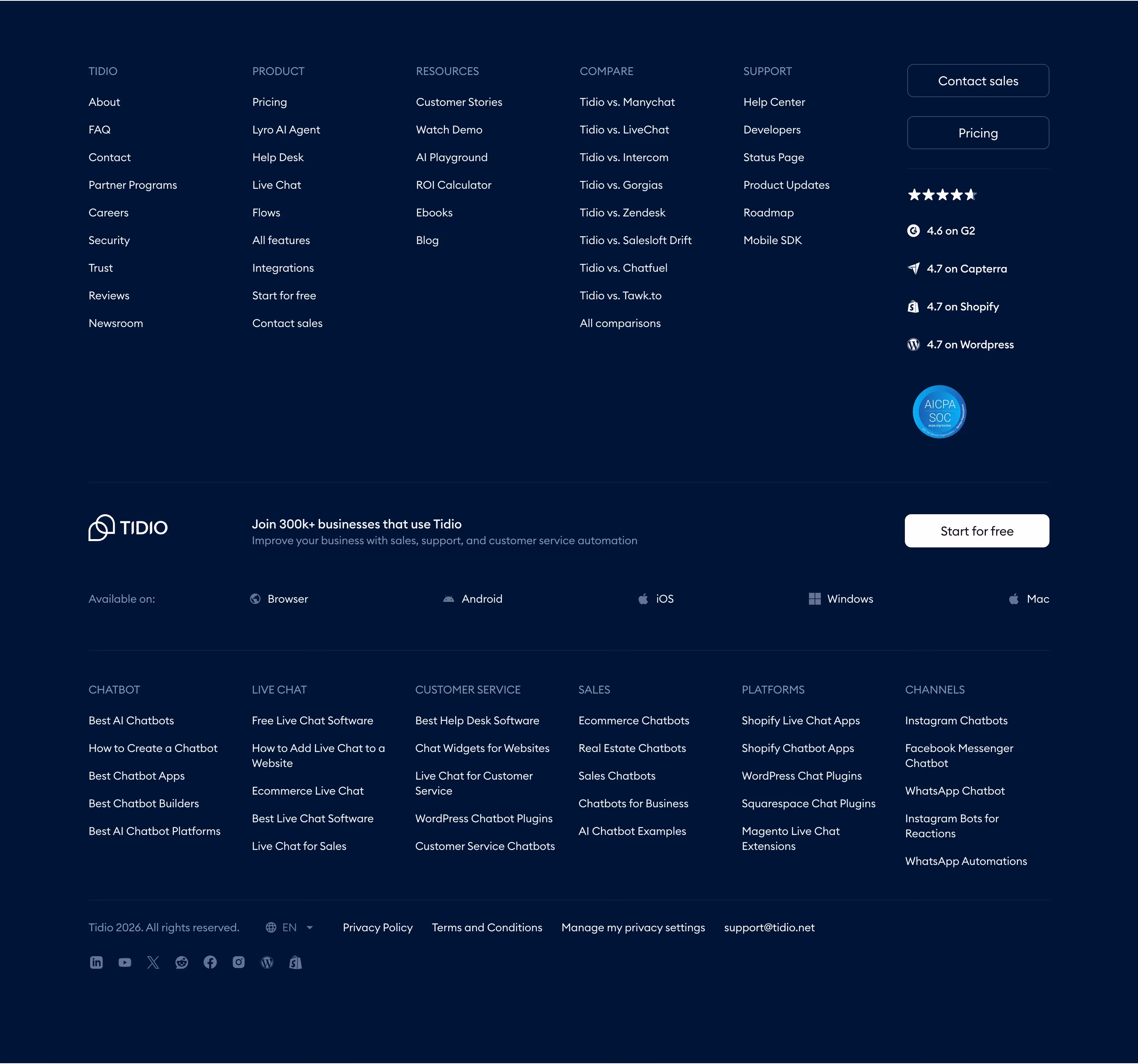 Tidio Footers section design