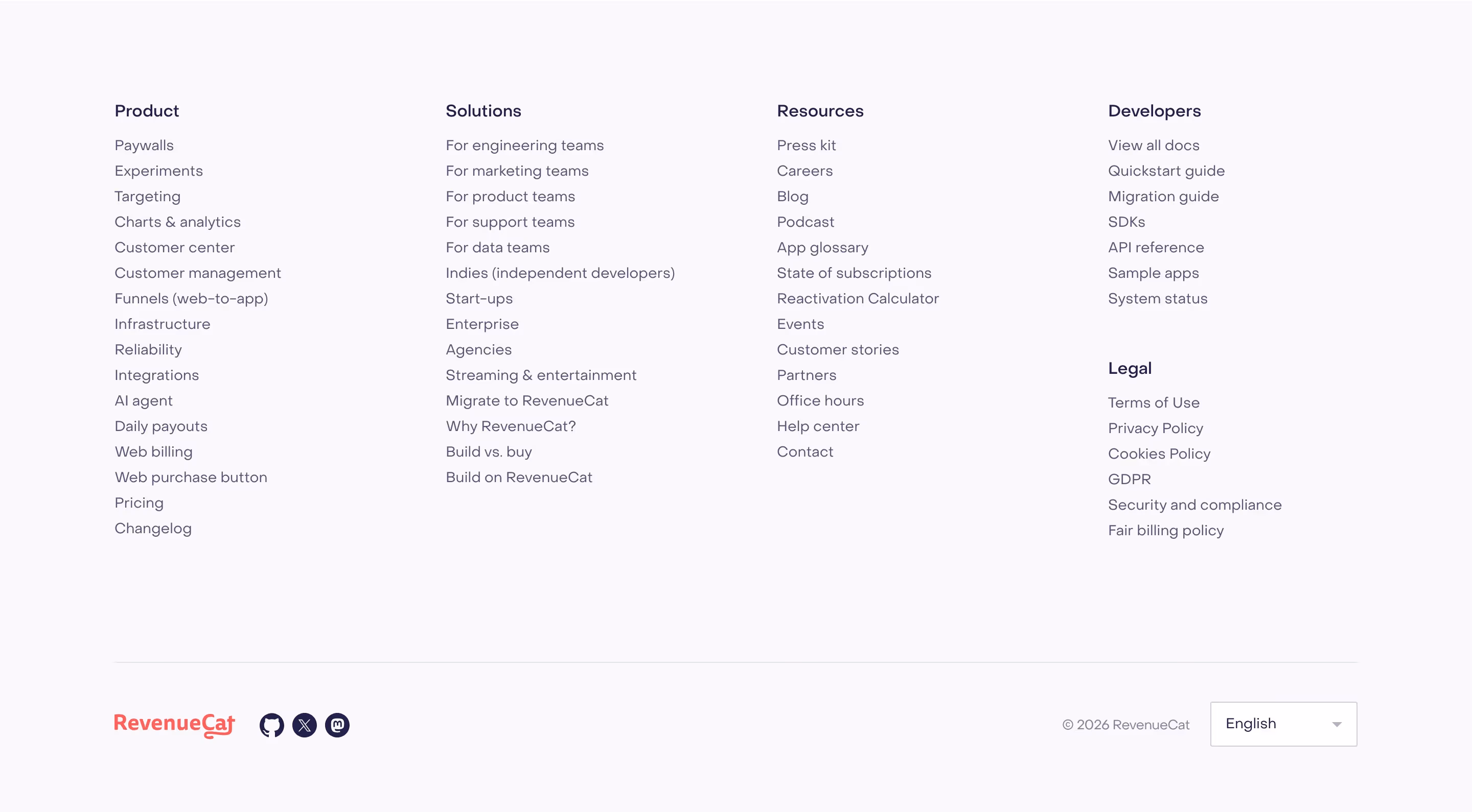 Revenuecat Footers section design