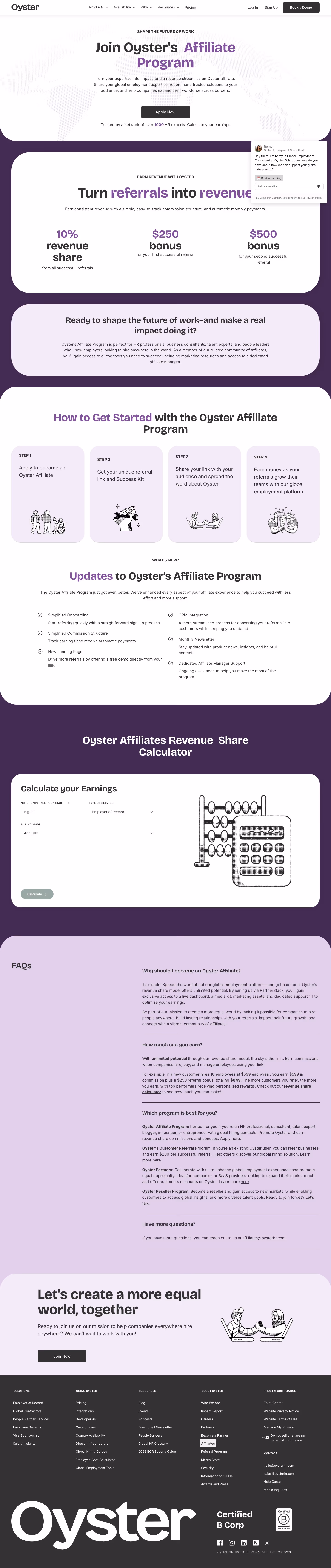 Oysterhr affiliate page design — HR