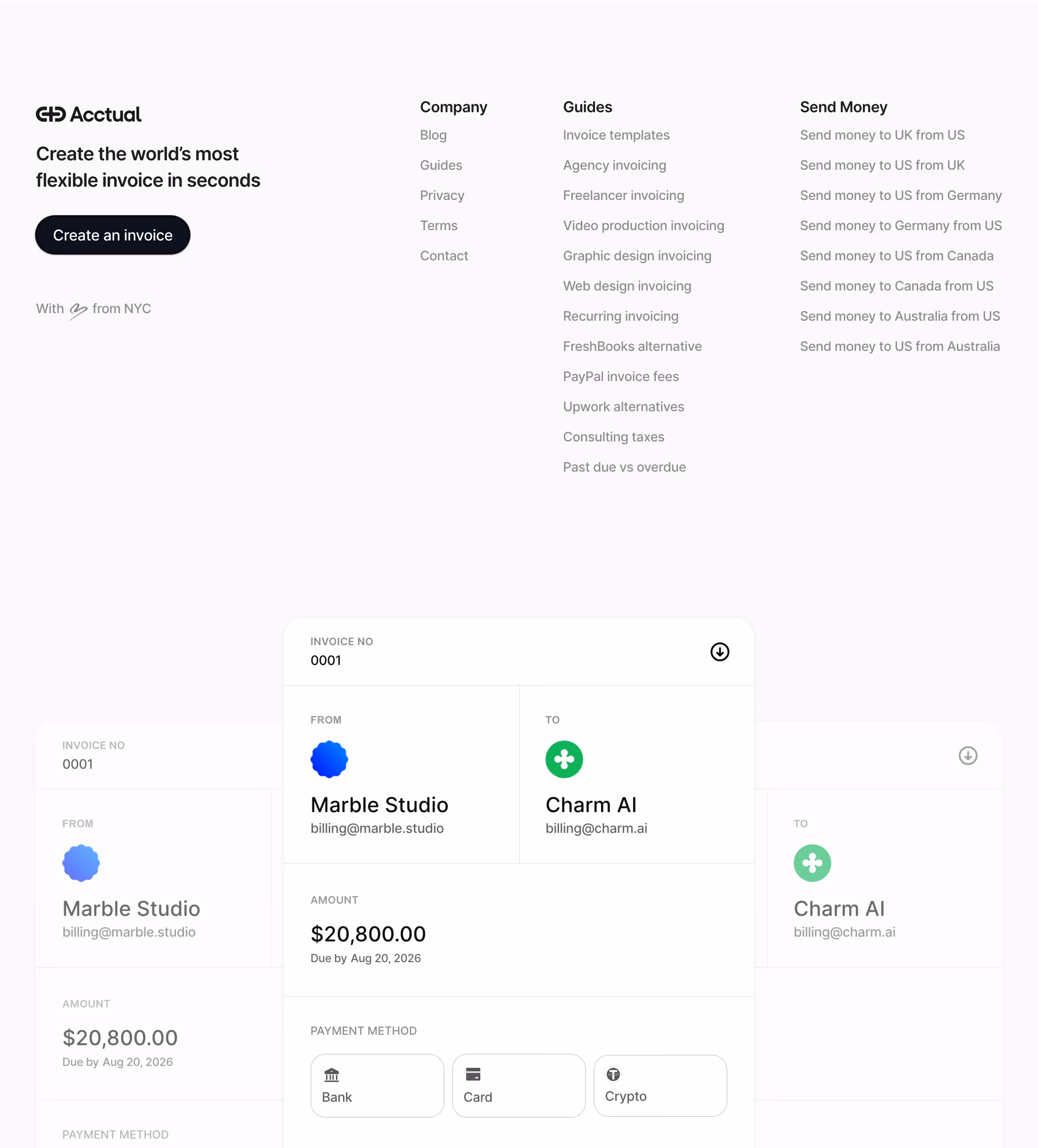 Acctual Footers section design