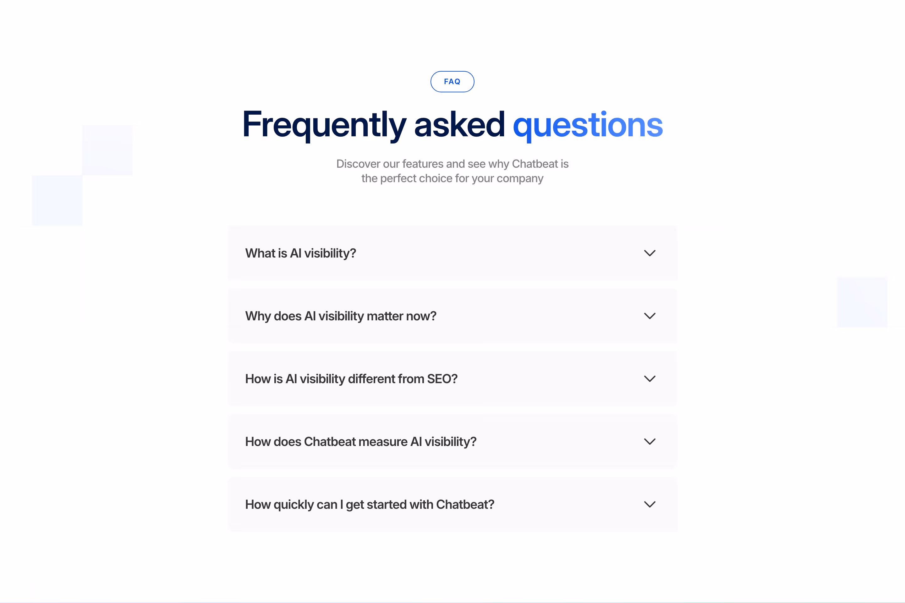 Chatbeat FAQs section design