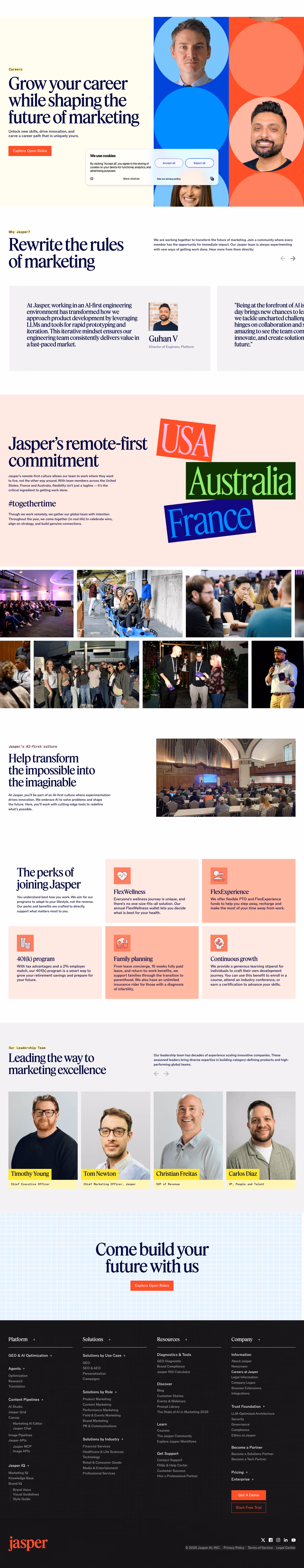 Jasper Careers pages section design