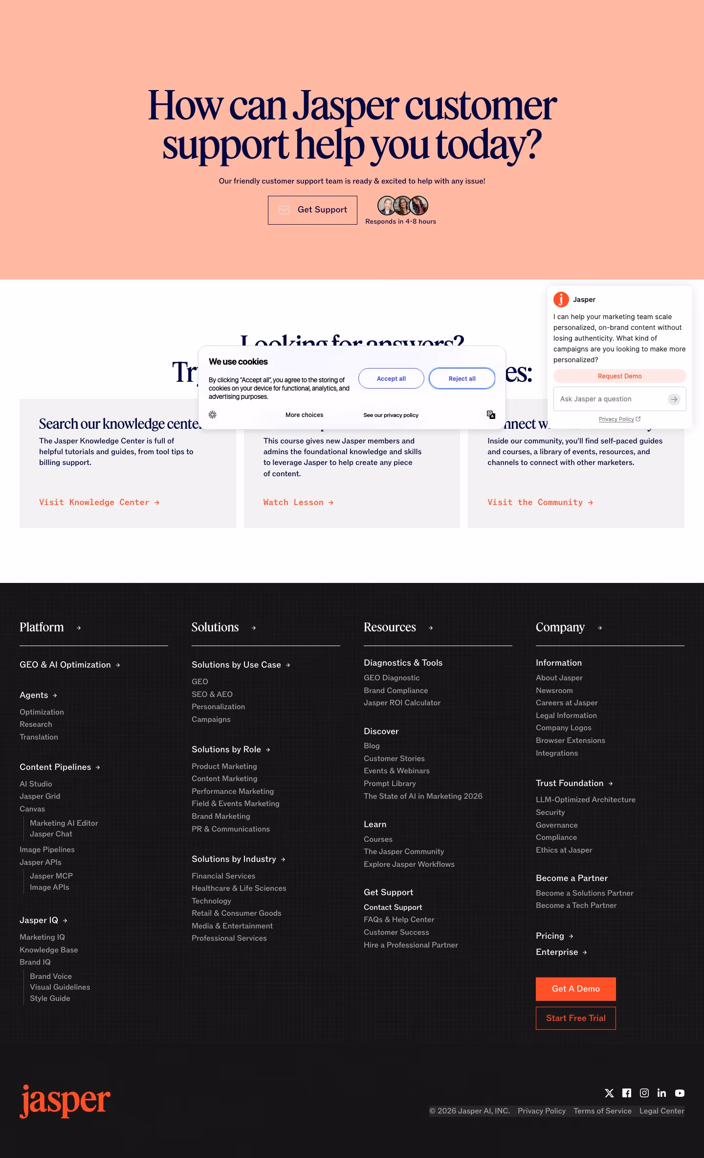 Jasper Contact Us section design