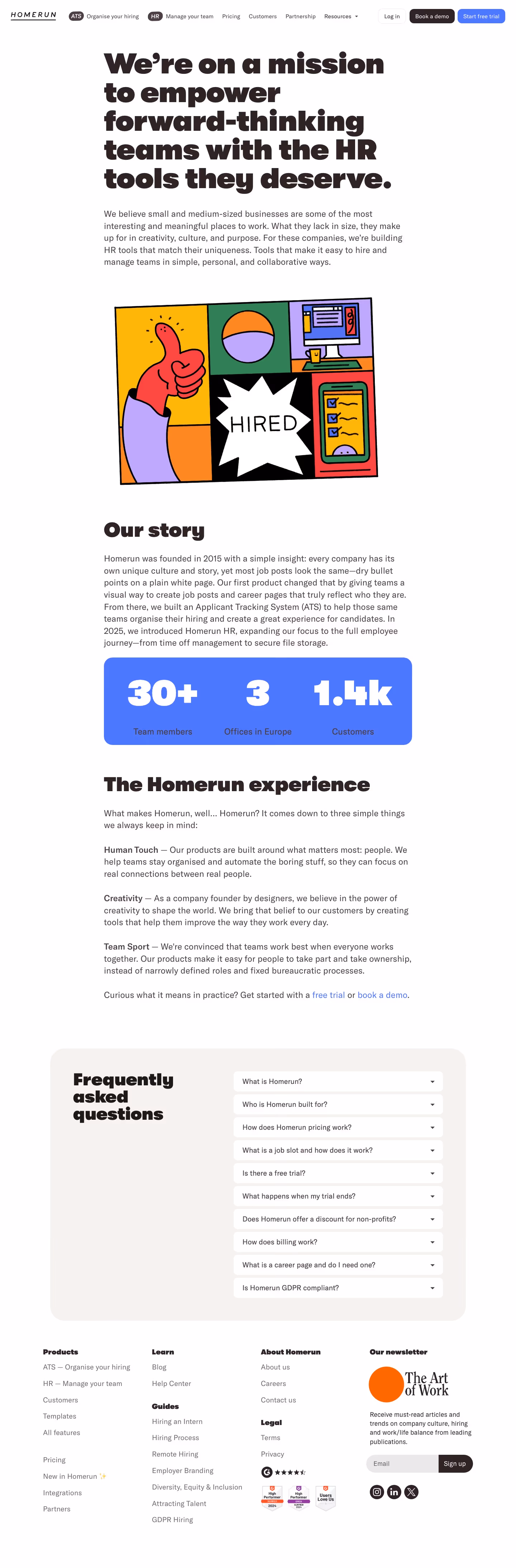Homerun About Us section design