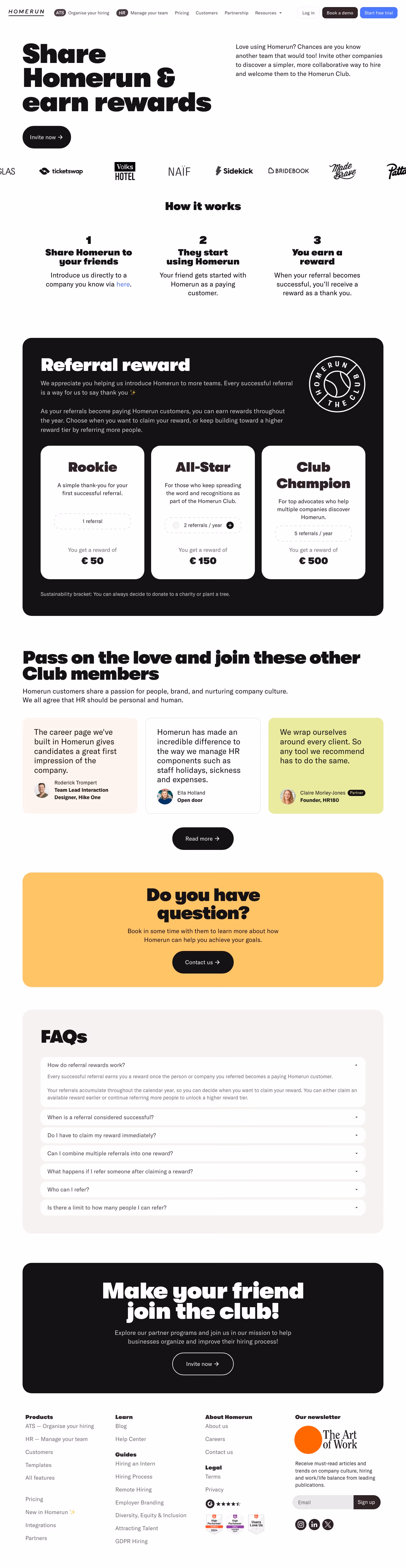 Homerun Affiliate pages section design