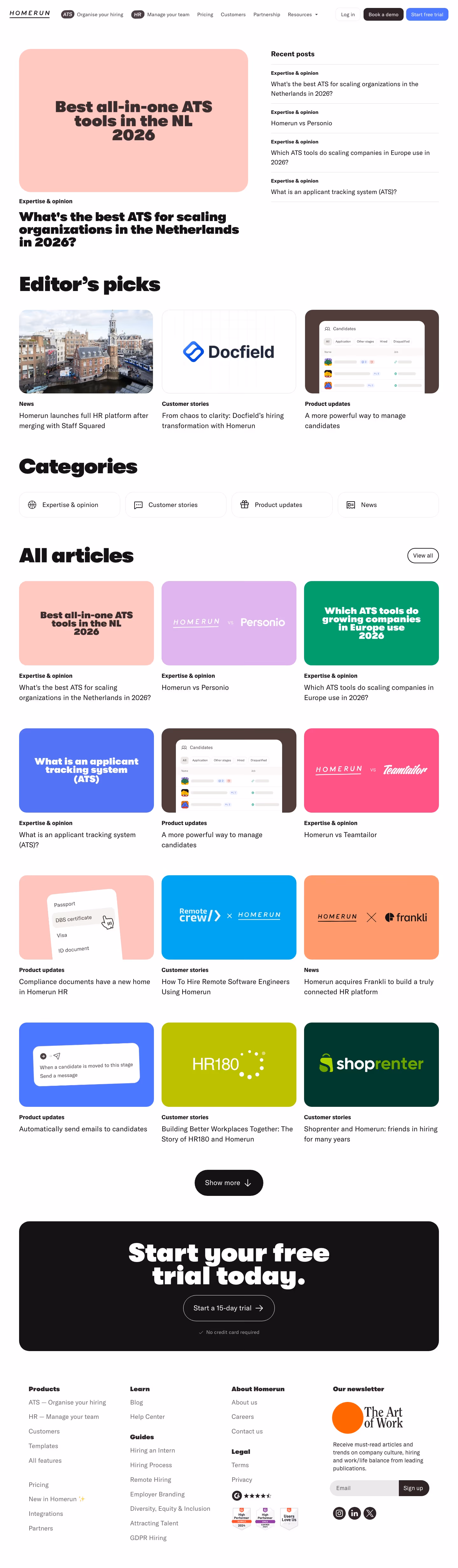 Homerun Blog pages section design