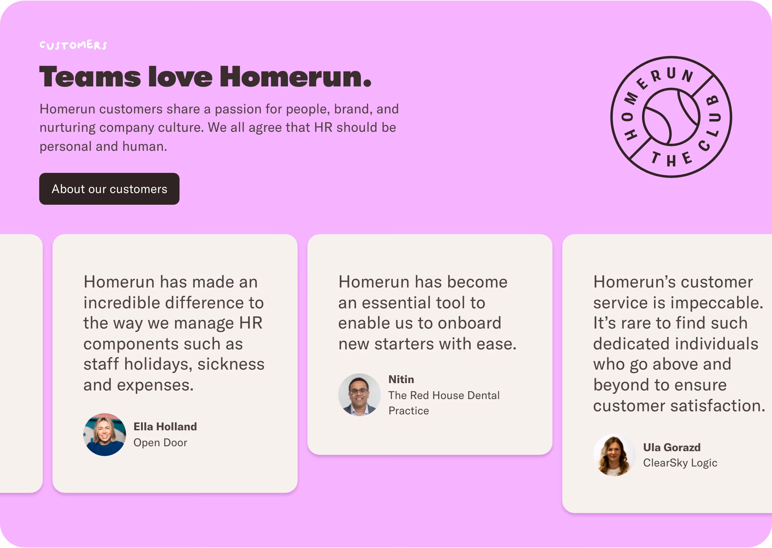 Homerun Features section design