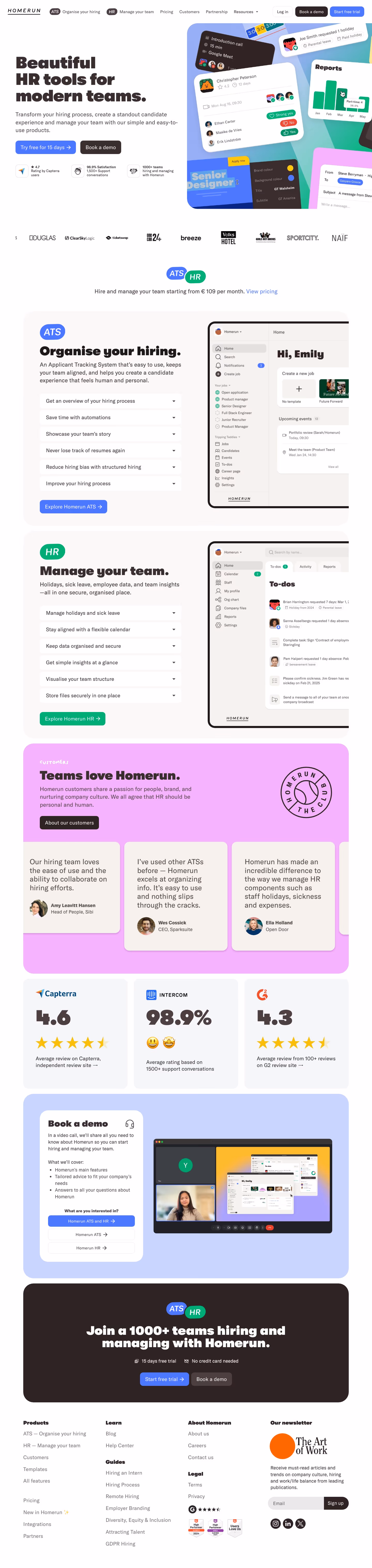 Homerun landing page design — HR