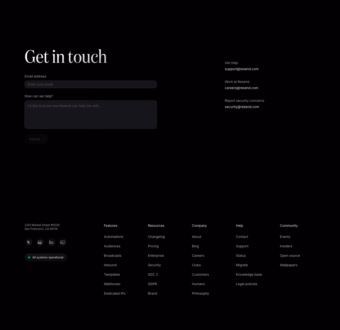 Resend Contact Us section design