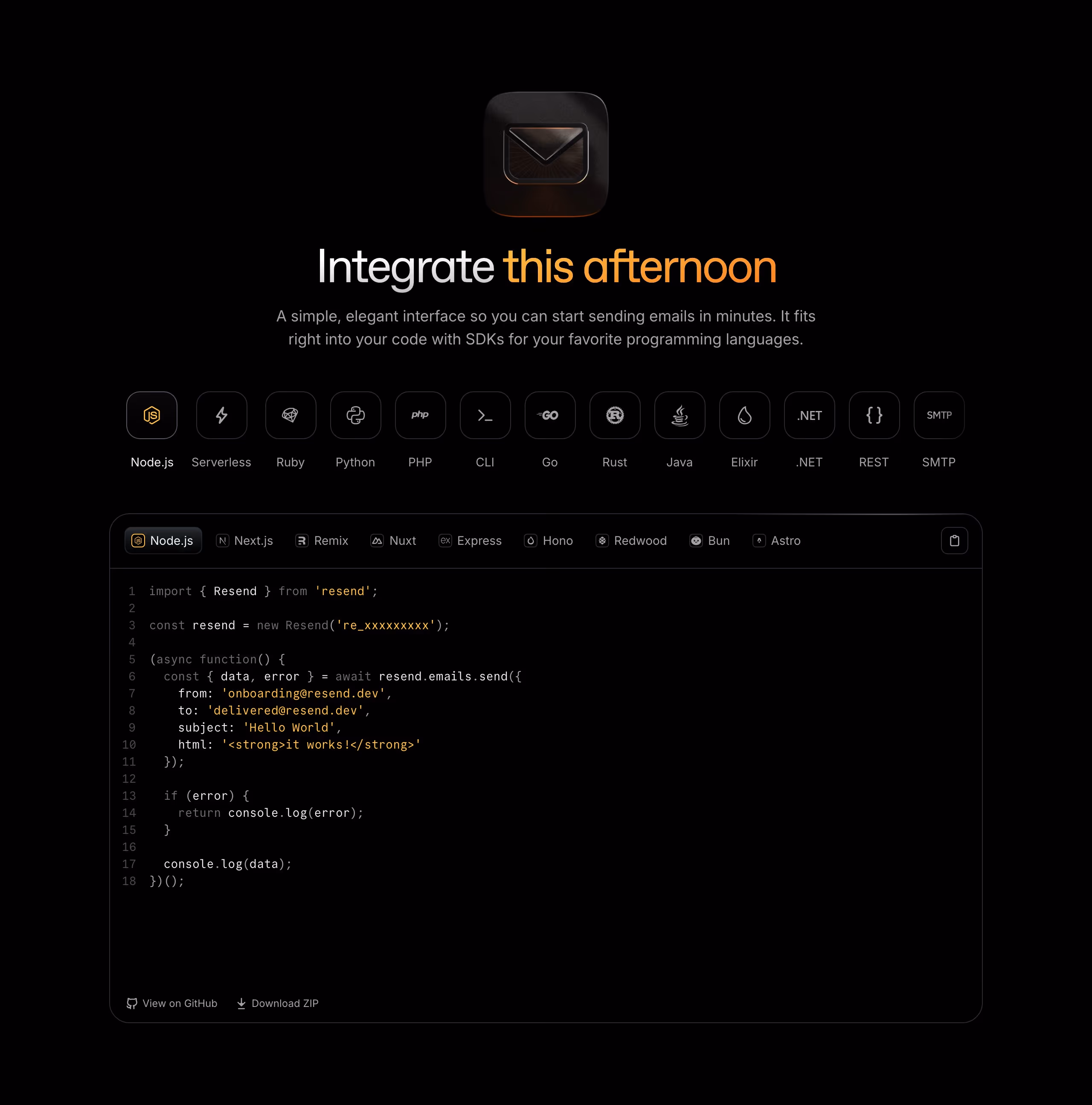 Resend Features section design