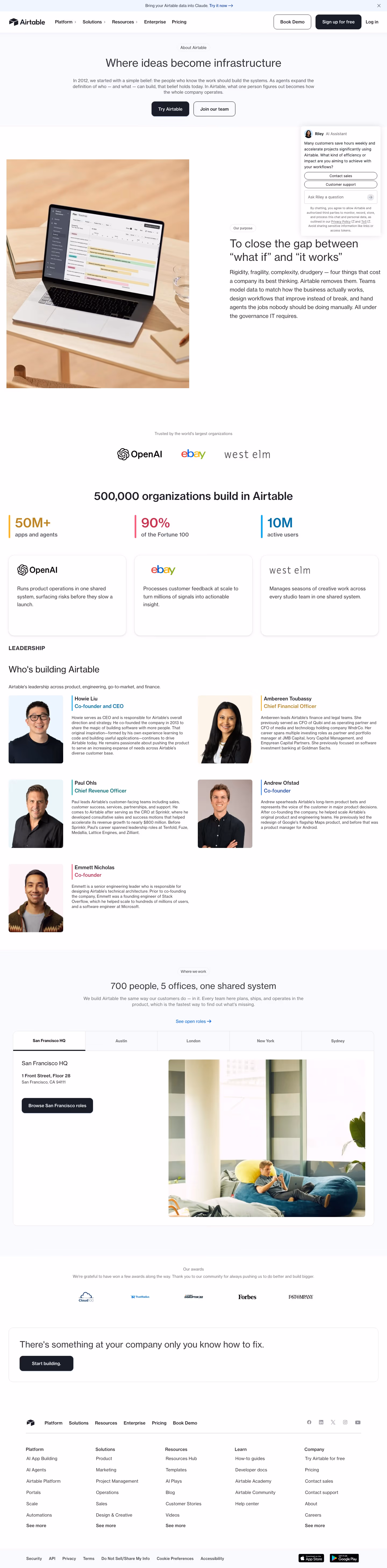 Airtable About Us section design