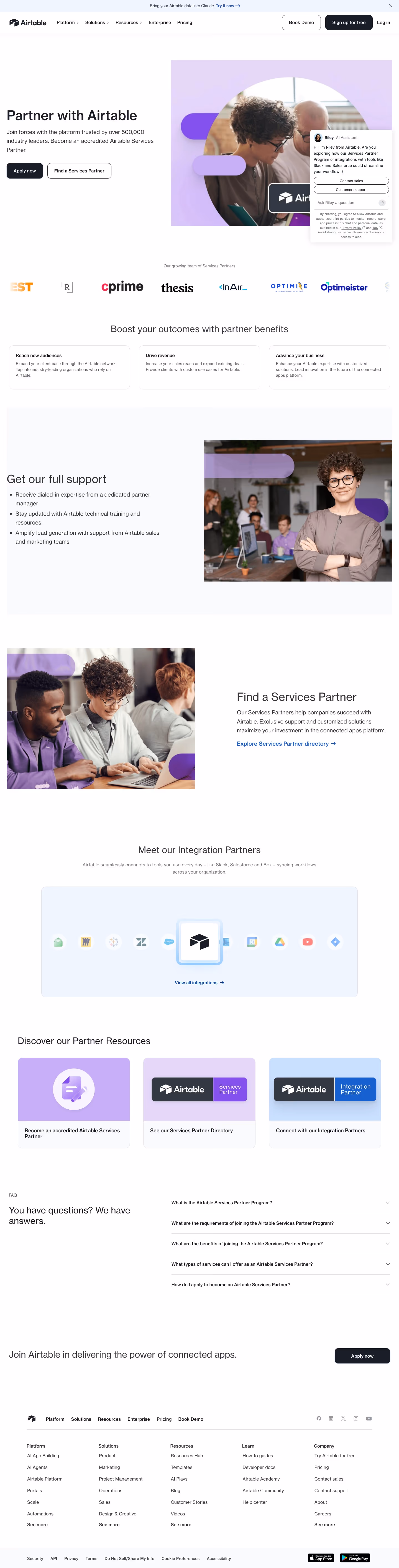 Airtable Affiliate pages section design