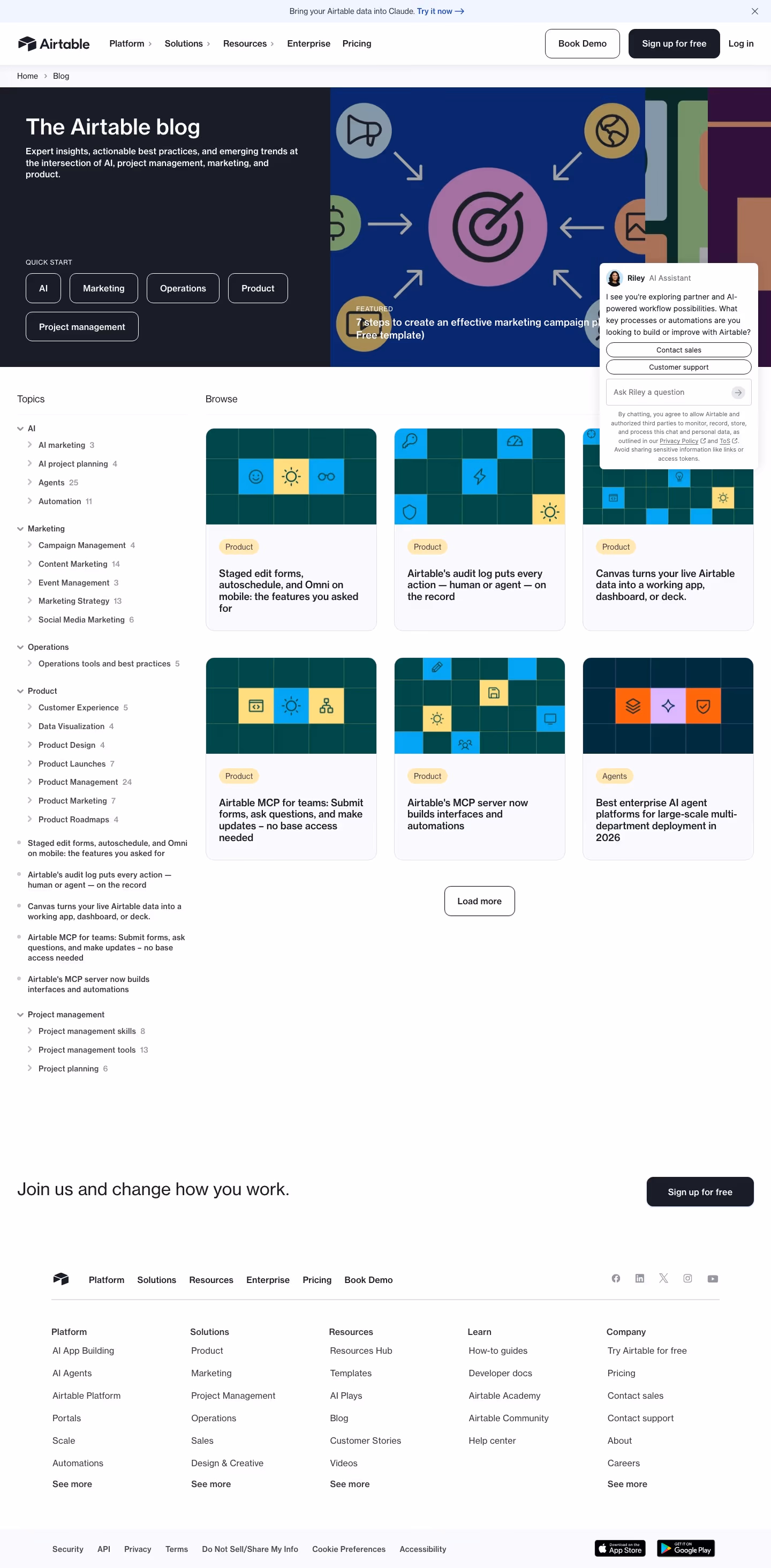 Airtable Blog pages section design