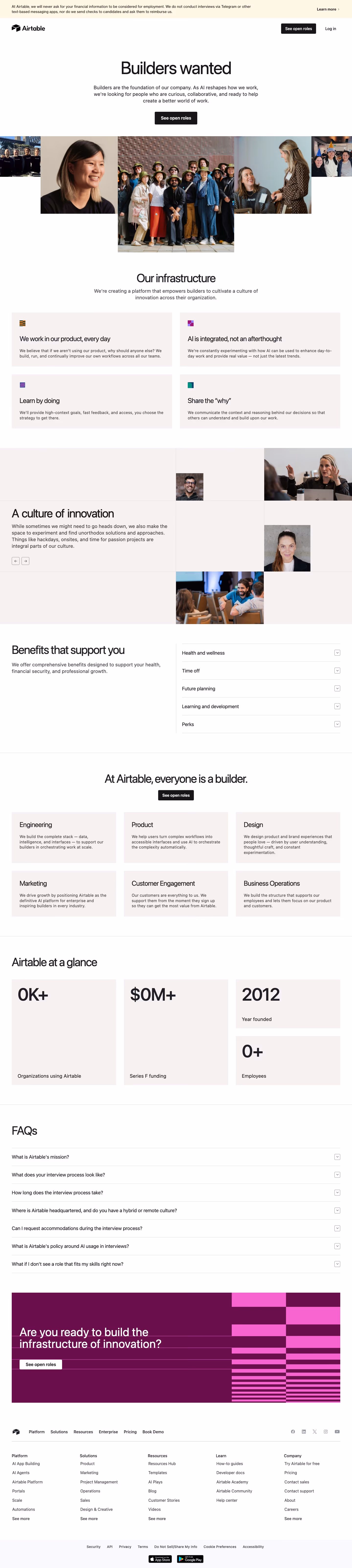 Airtable Careers pages section design