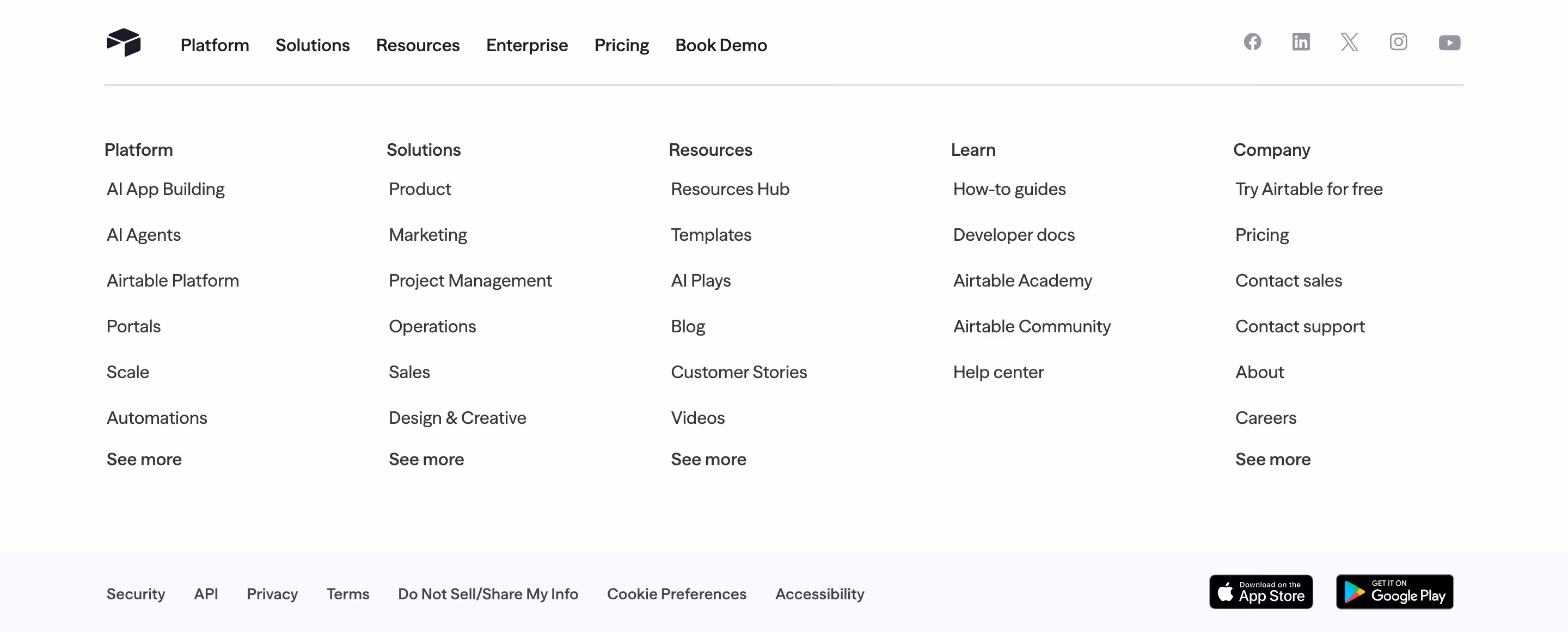 Airtable Footers section design