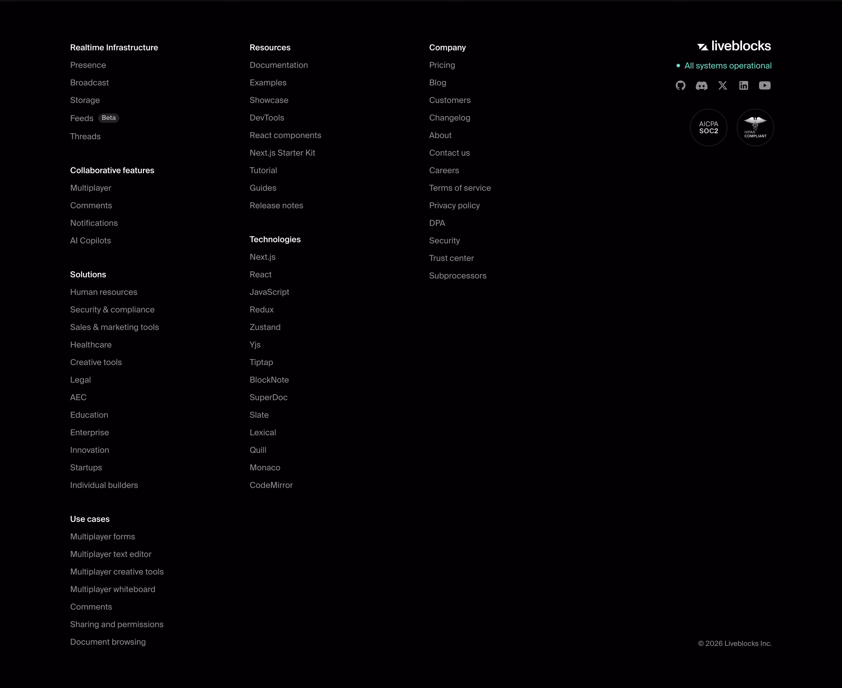 Liveblocks Footers section design
