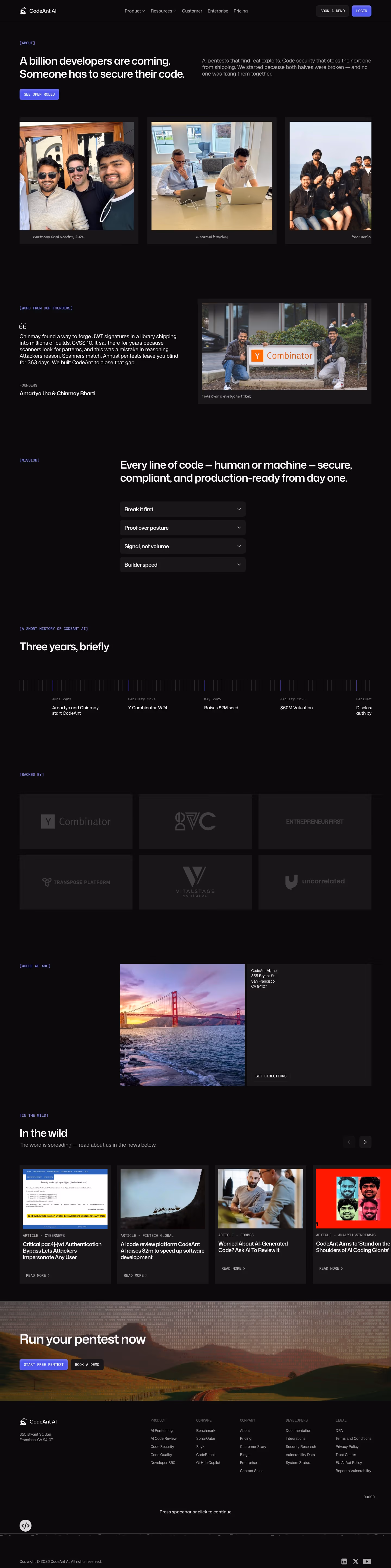 Codeant About Us section design