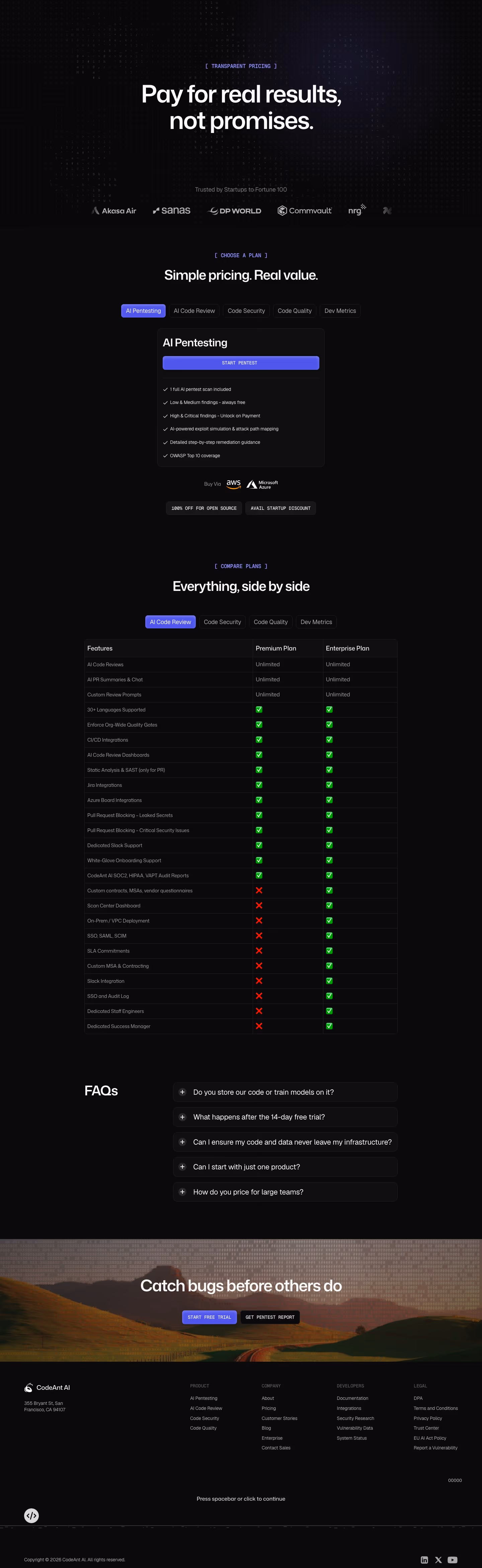 Codeant Pricing & Plans section design