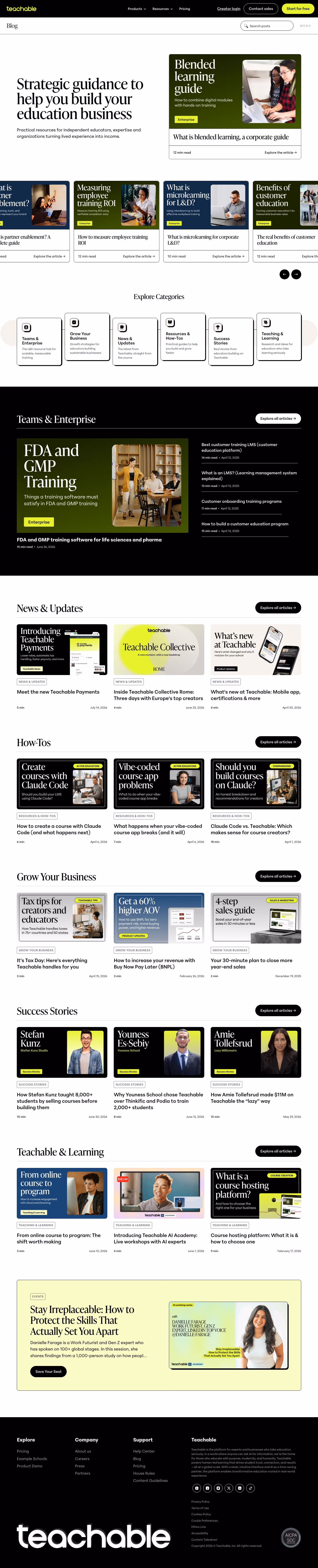 Teachable Blog pages section design