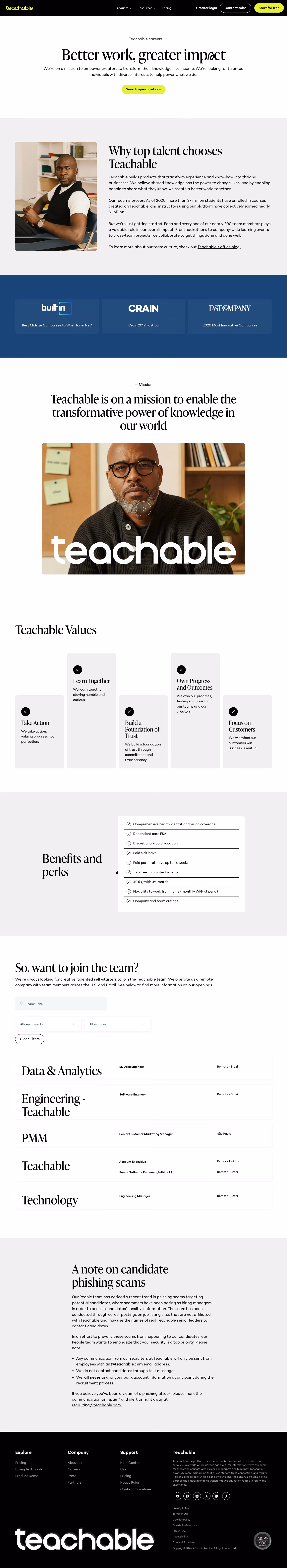 Teachable Careers pages section design