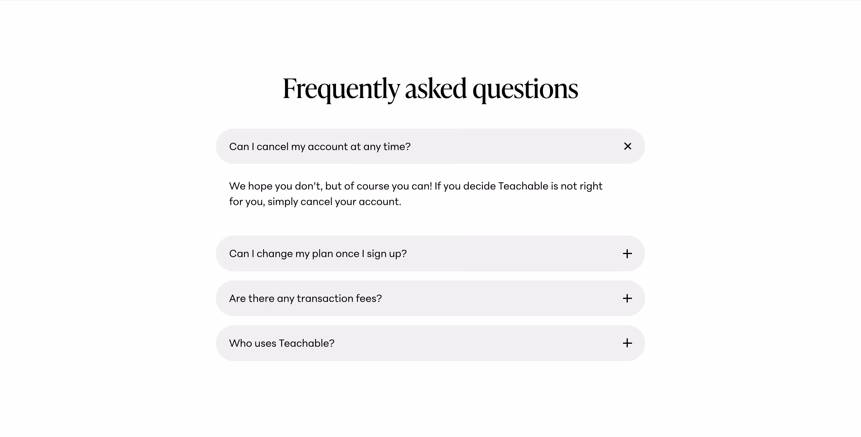 Teachable FAQs section design