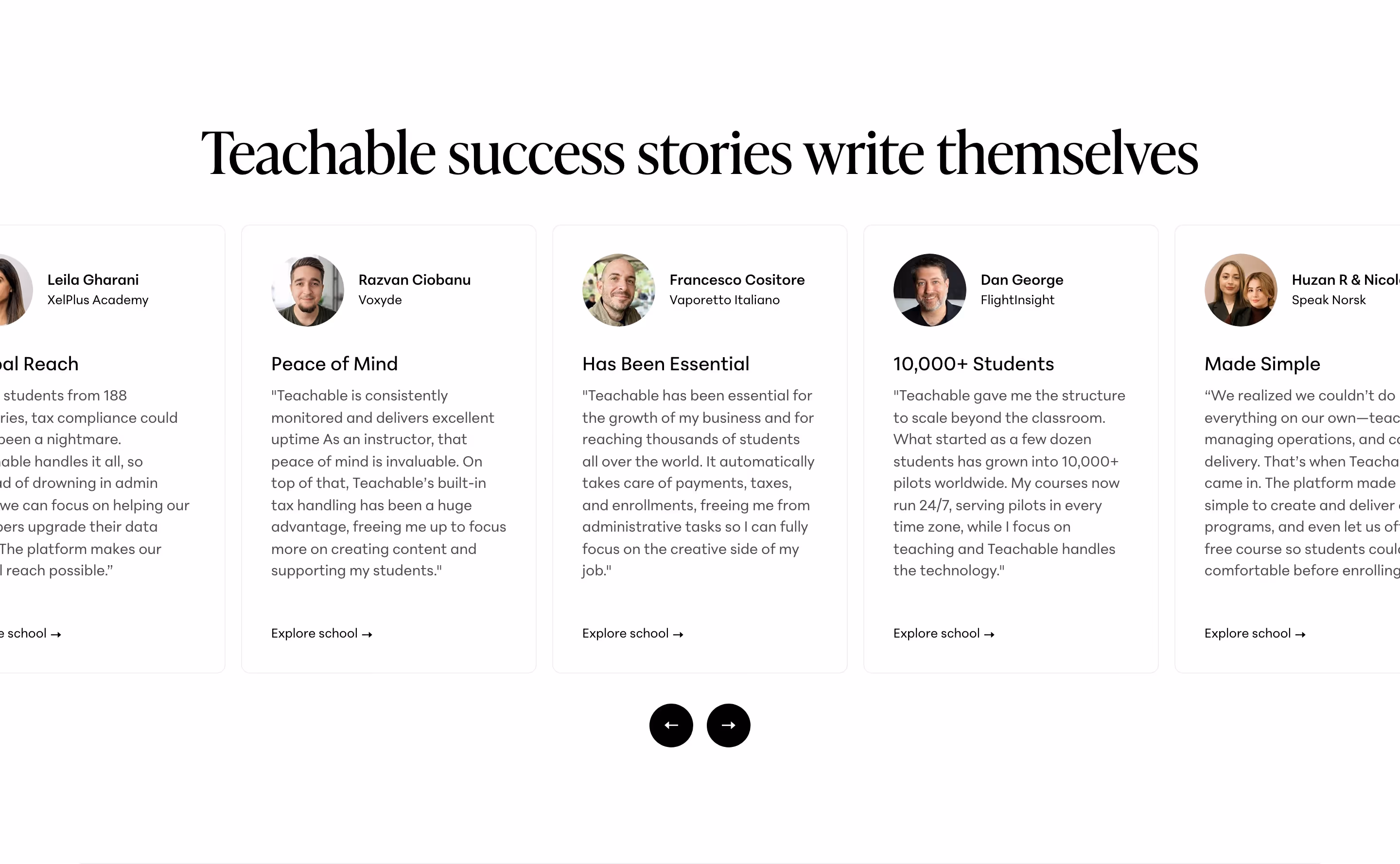 Teachable testimonial design — E-commerce