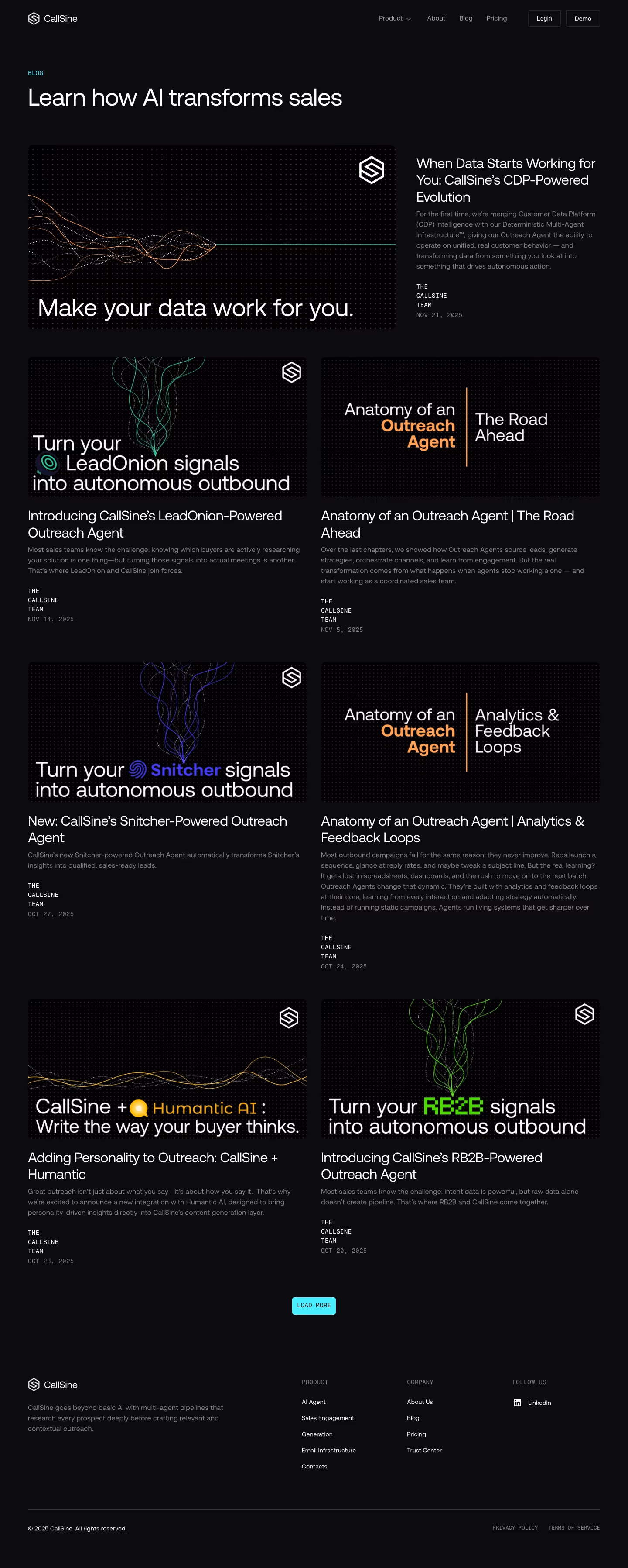 Callsine Blog pages section design