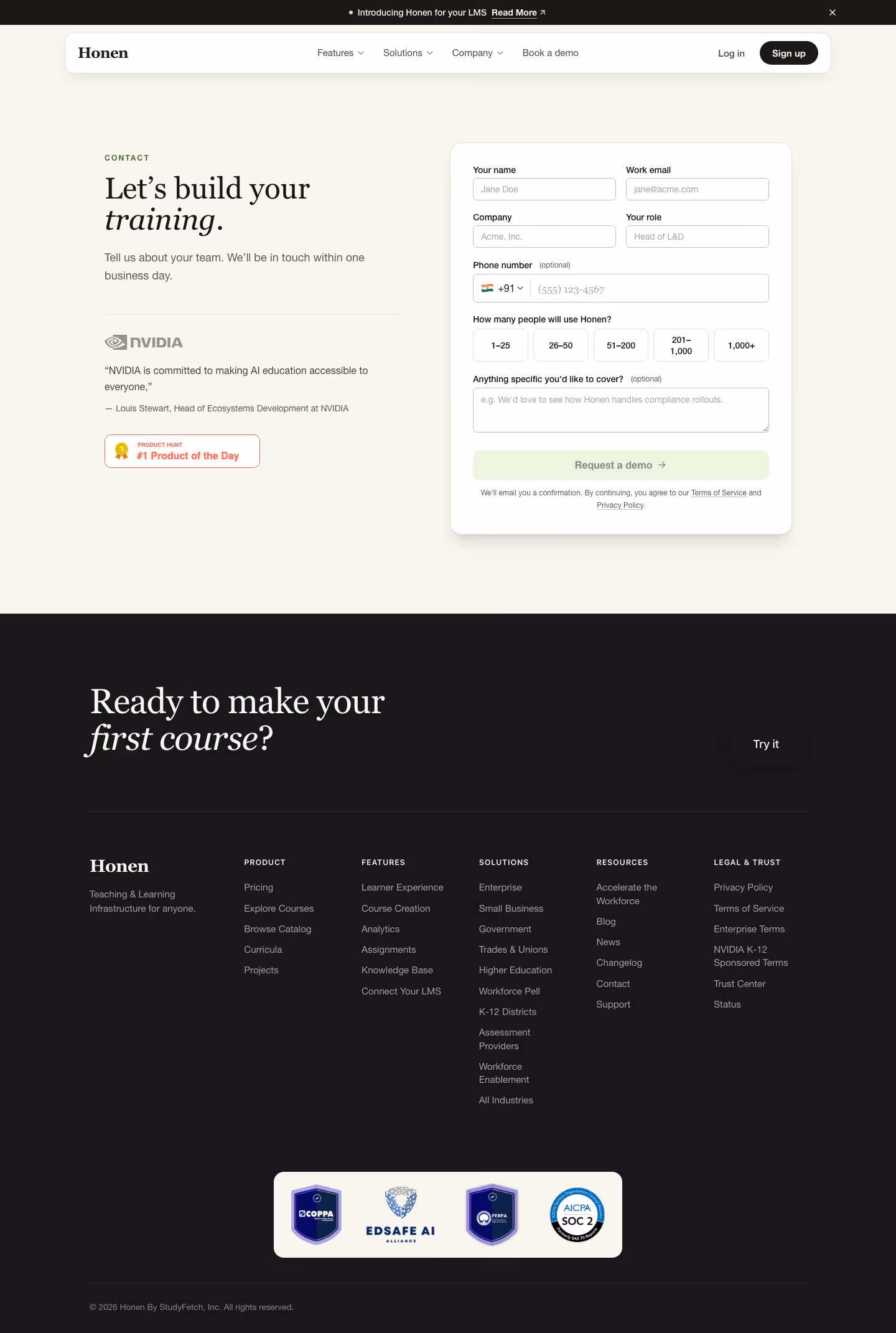 Honen Contact Us section design