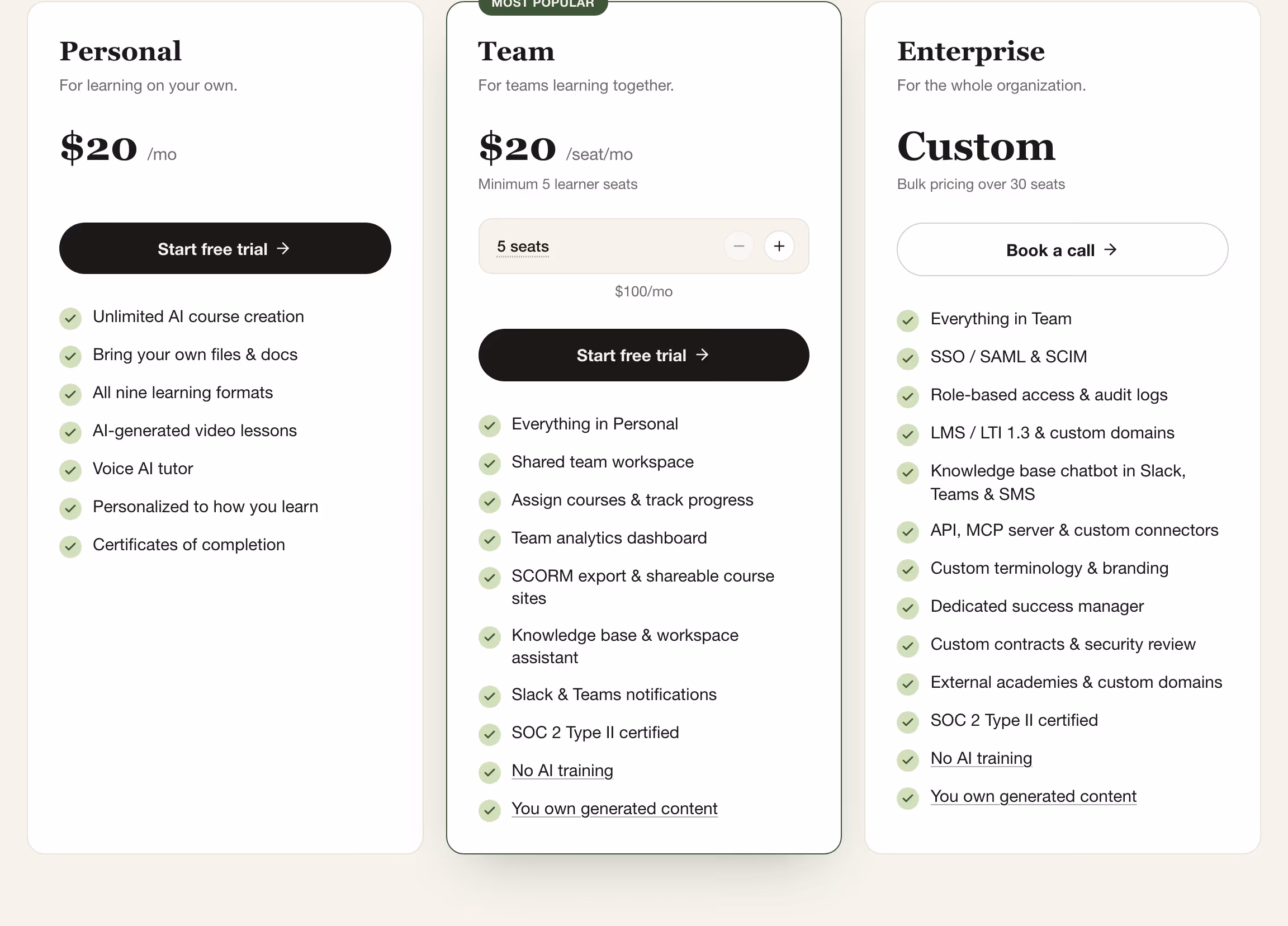Honen Pricing section design