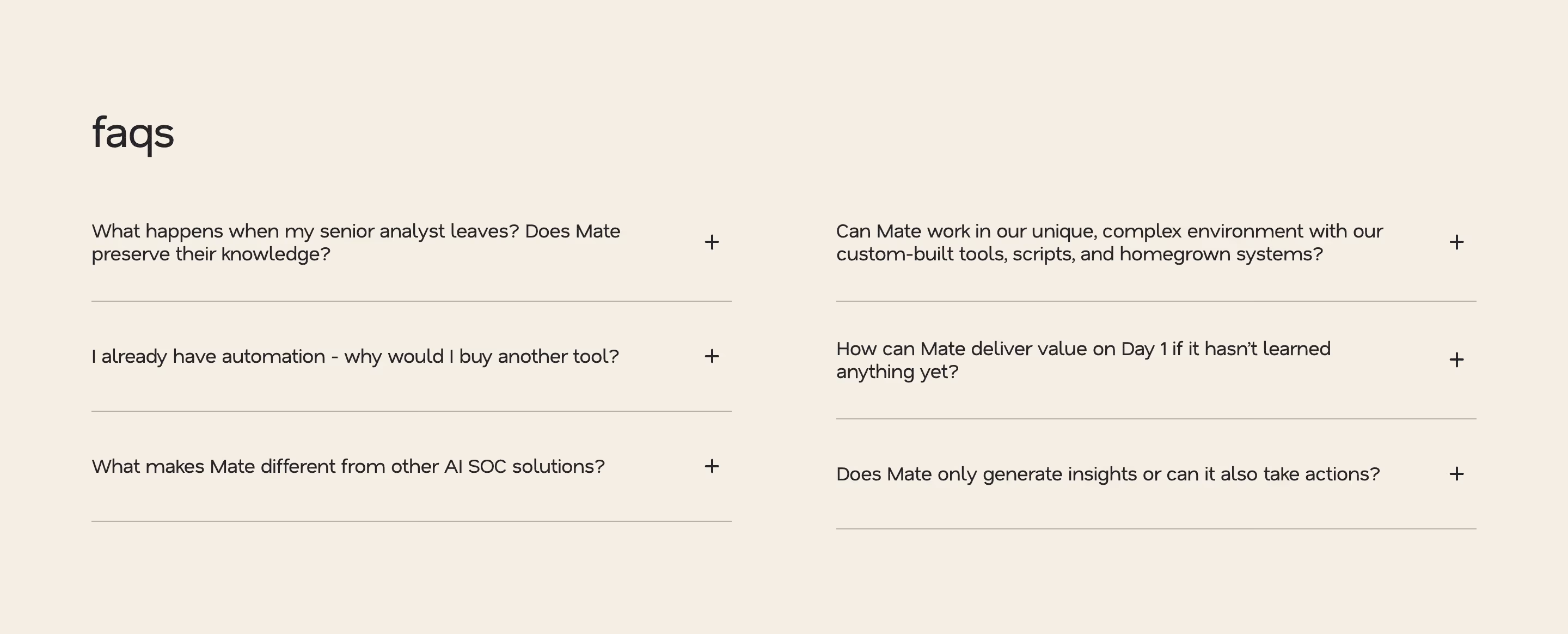 Mate FAQs section design
