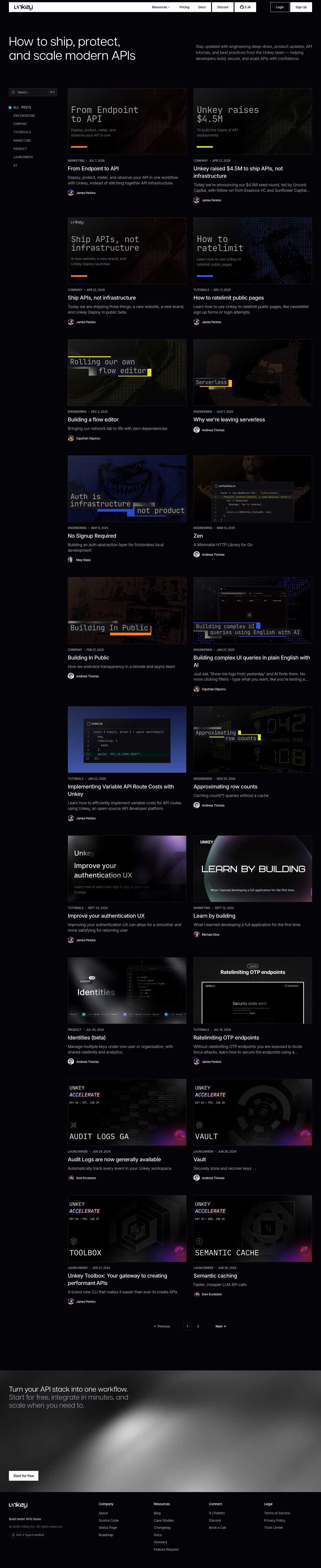 Unkey Blog pages section design