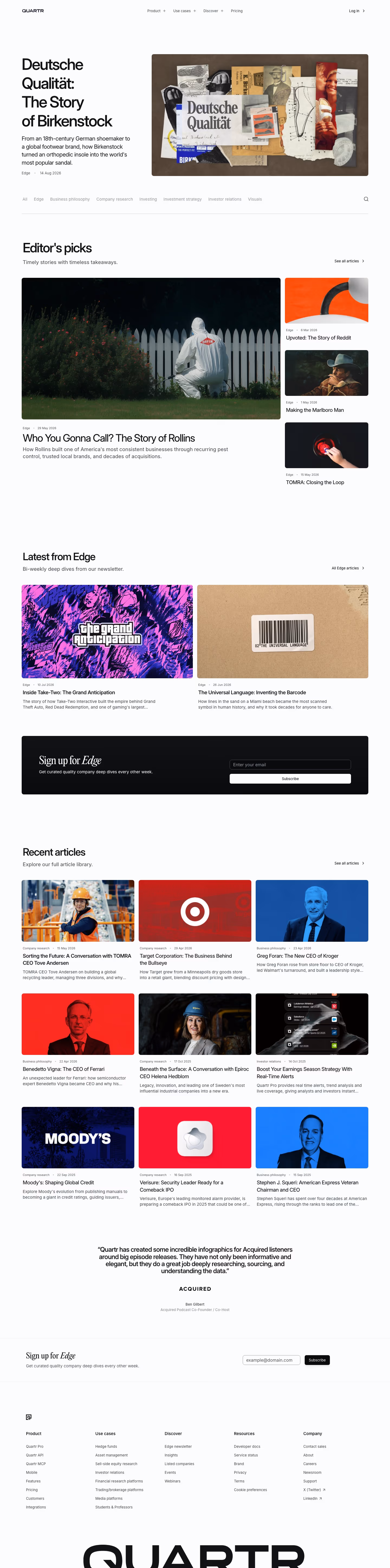 Quartr Blog pages section design