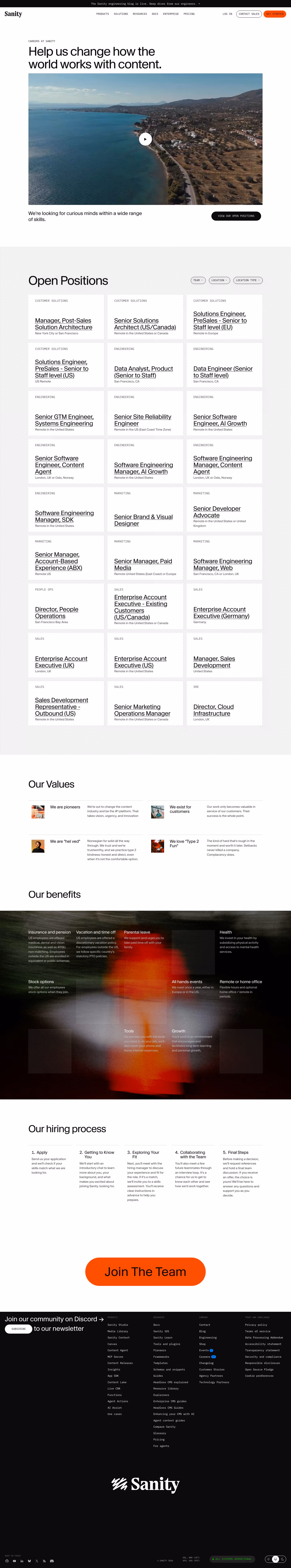 Sanity Careers pages section design