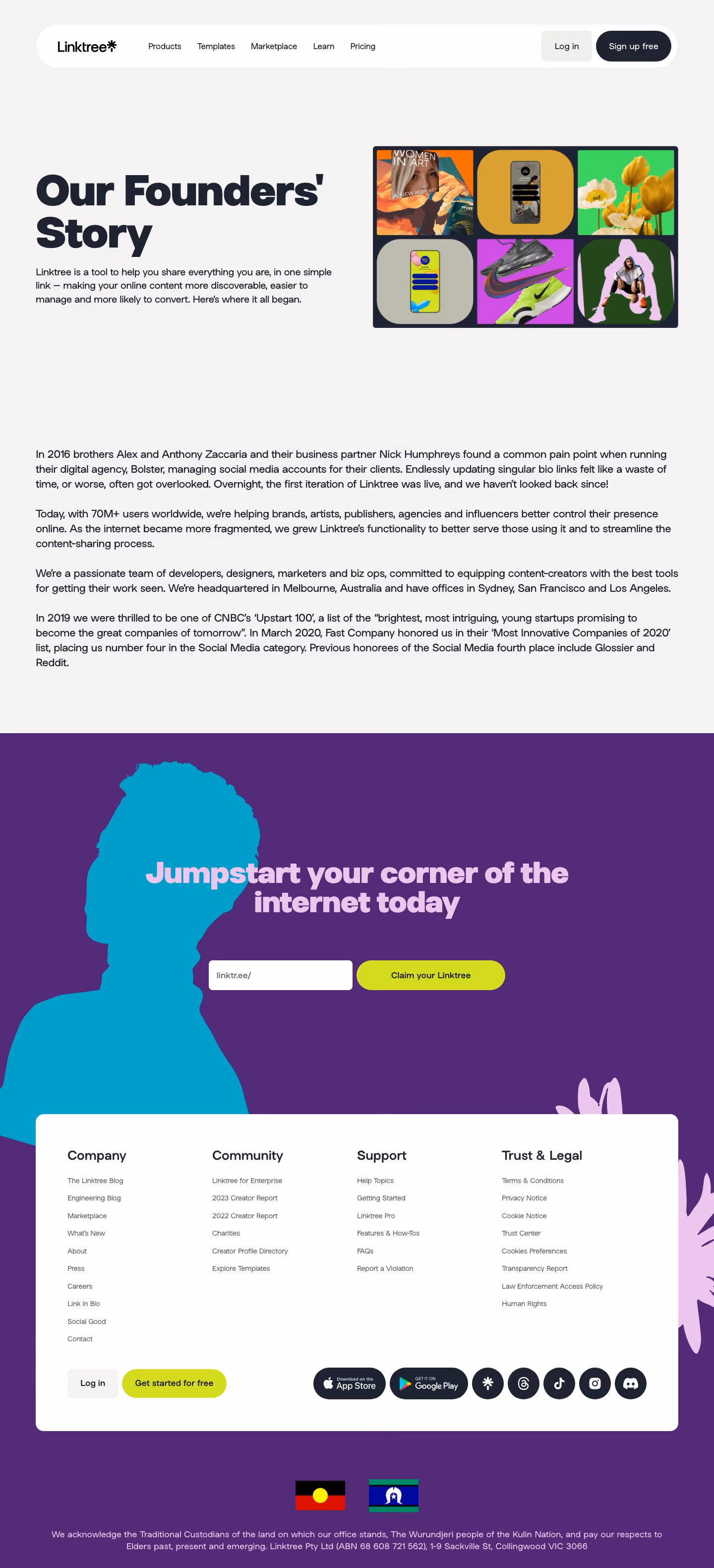 Linktr About Us section design