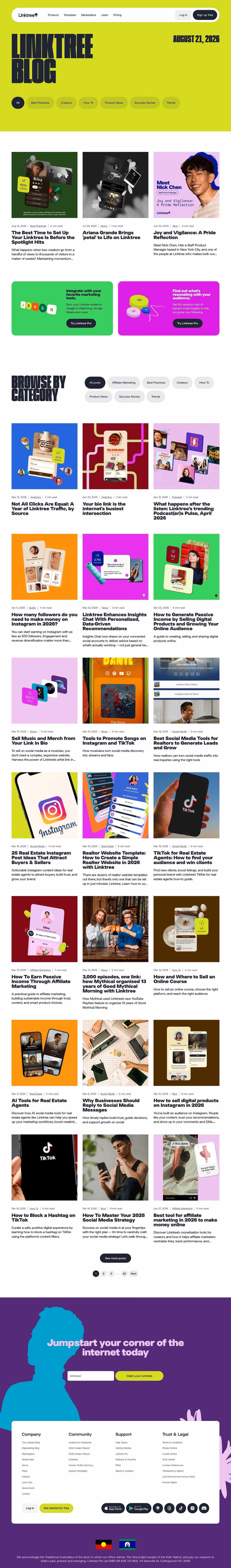 Linktr Blog pages section design