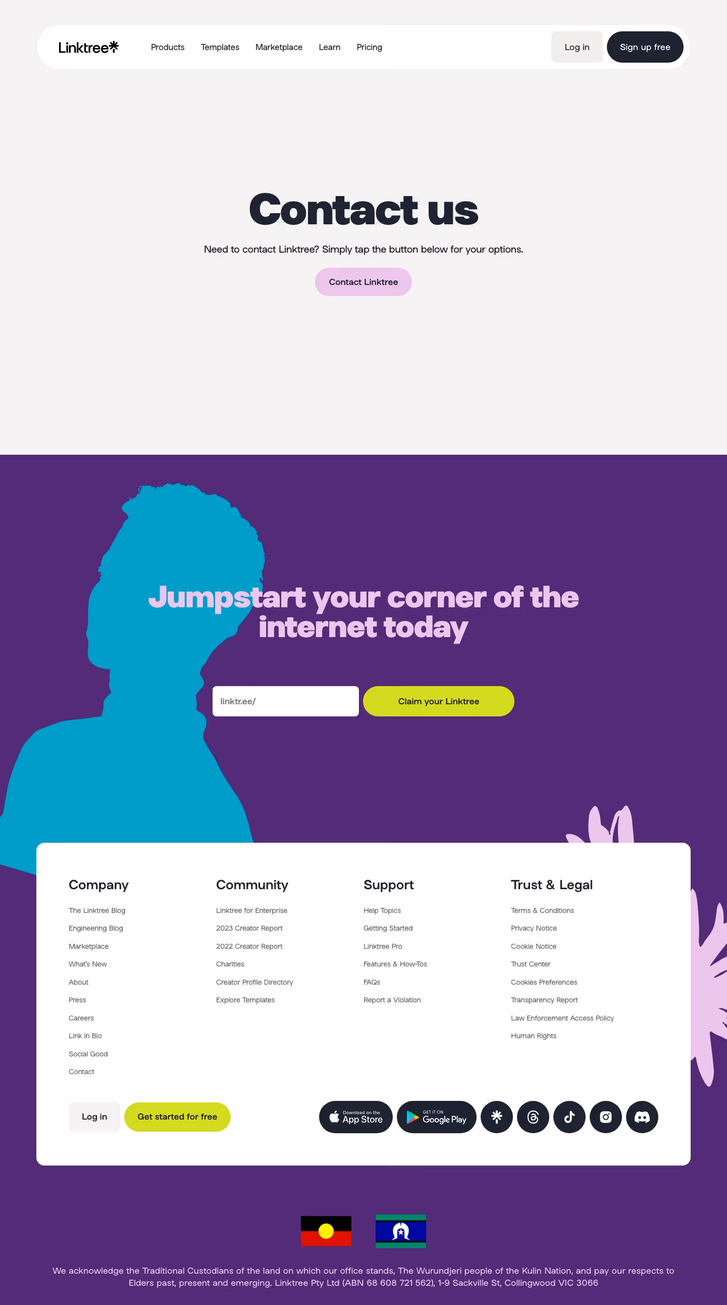 Linktr Contact Us section design