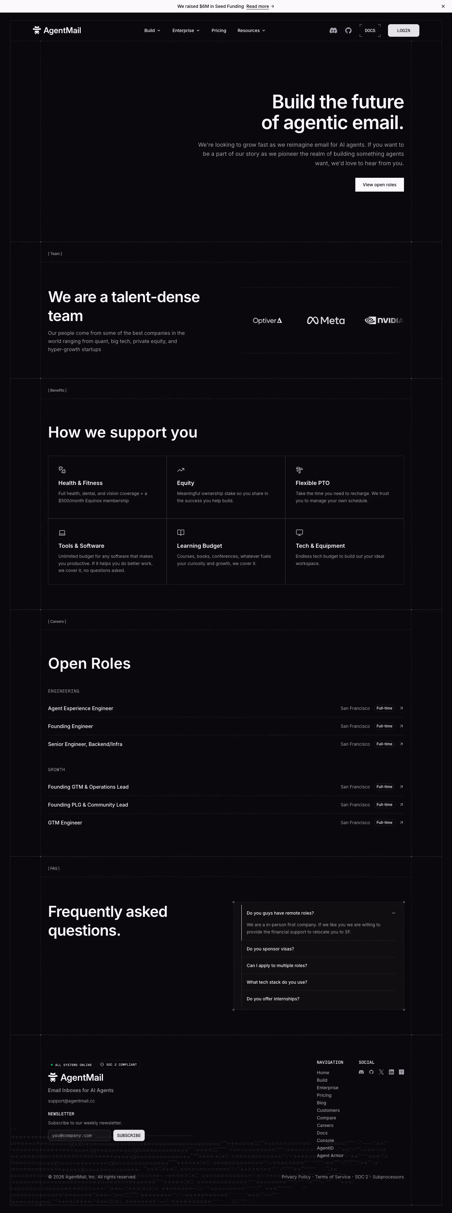 Agentmail Careers pages section design