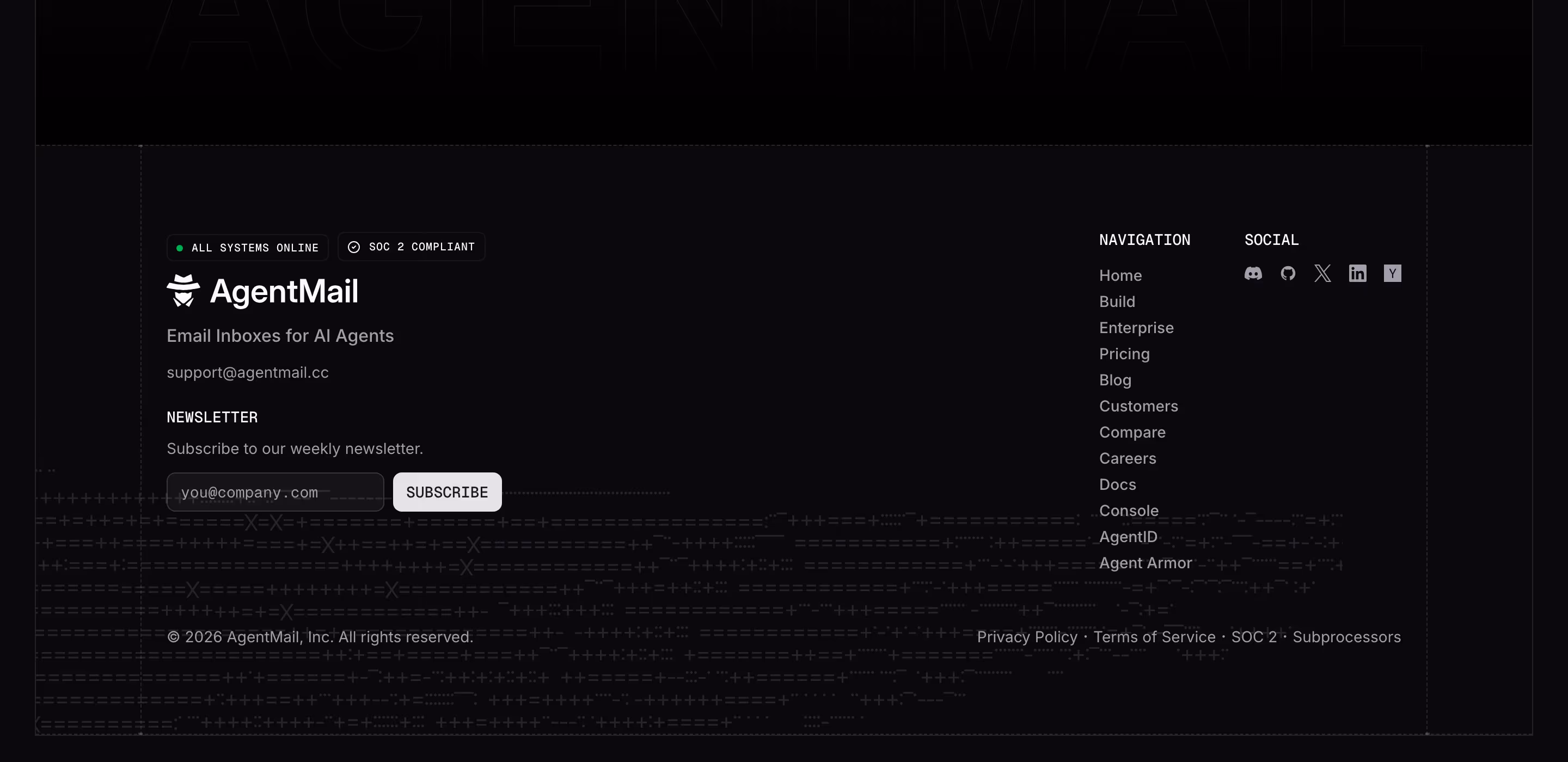 Agentmail Footers section design