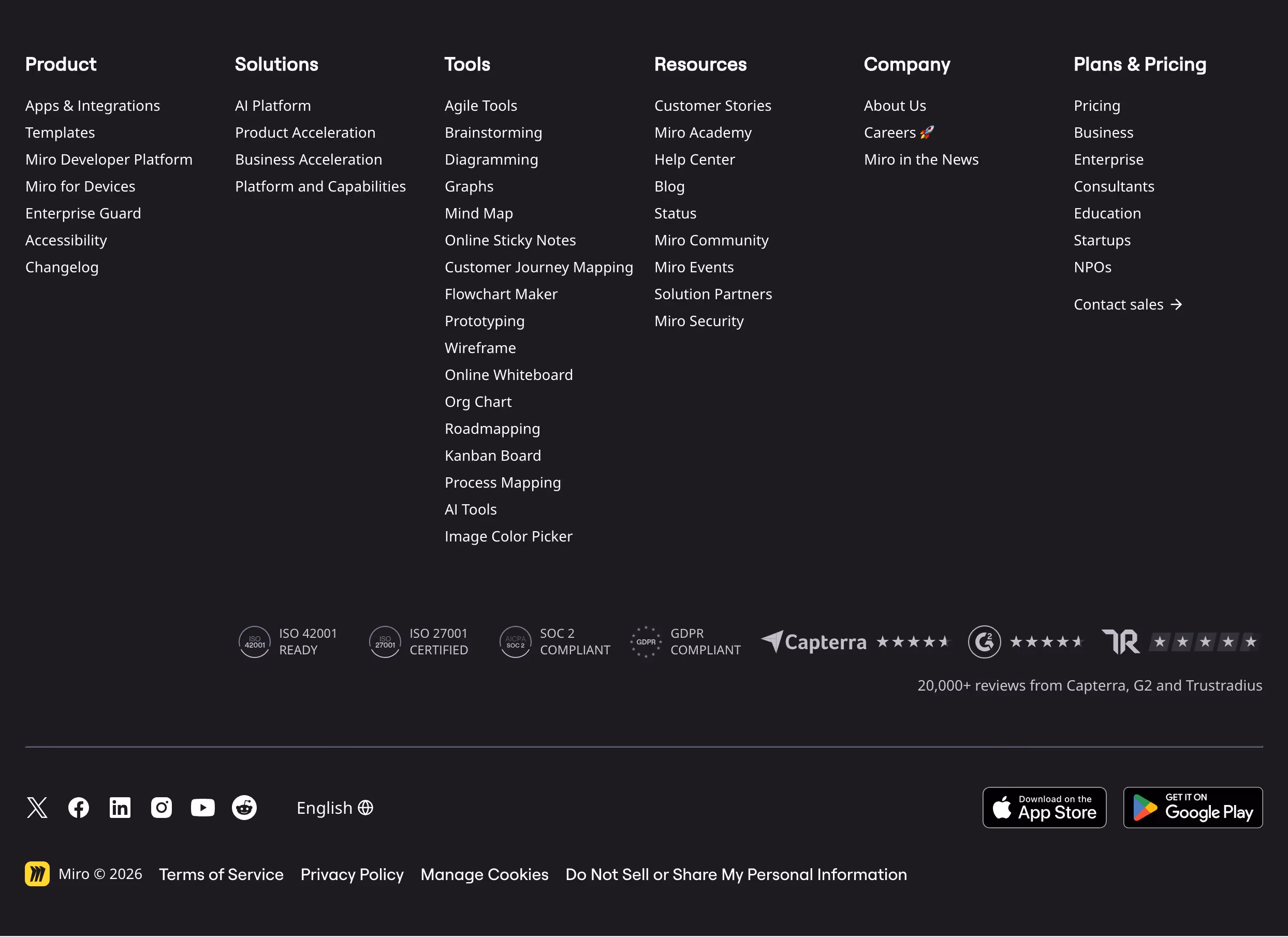 Miro Footers section design