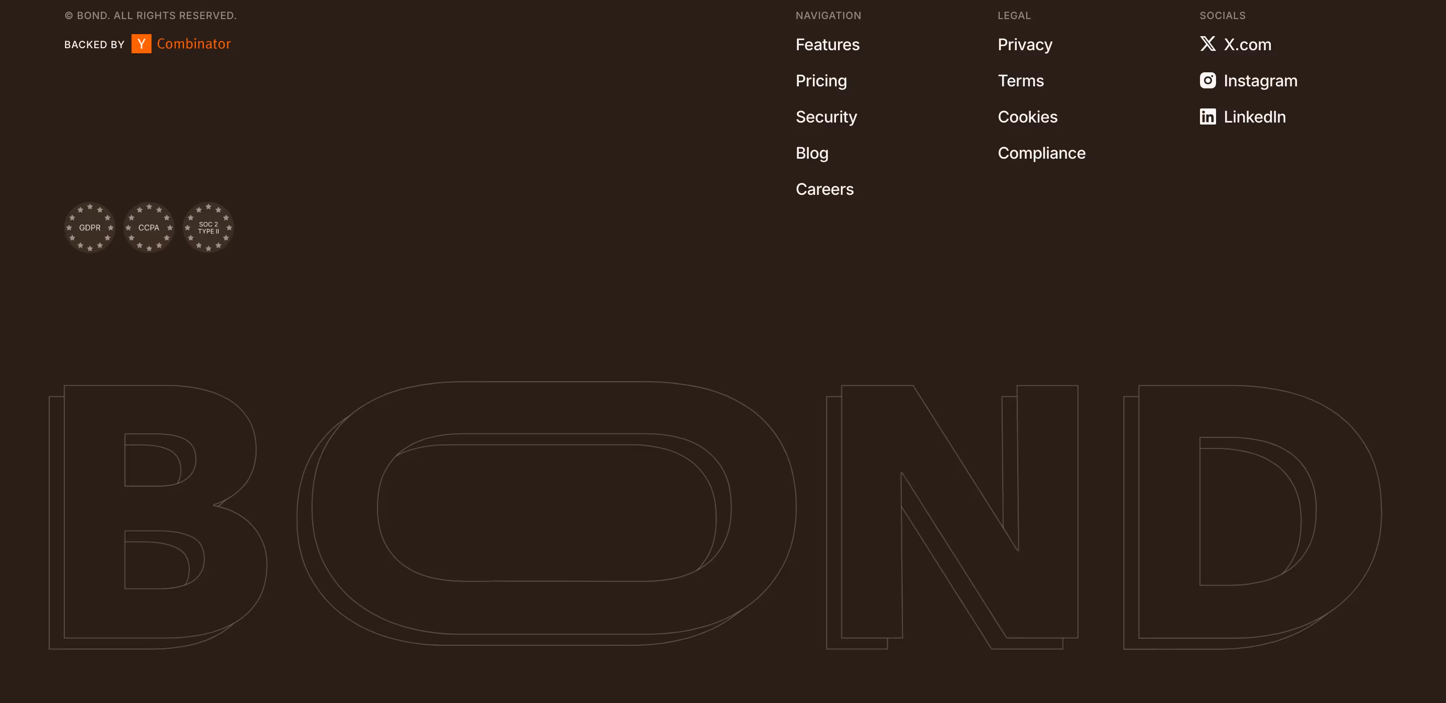 Bondapp Footers section design