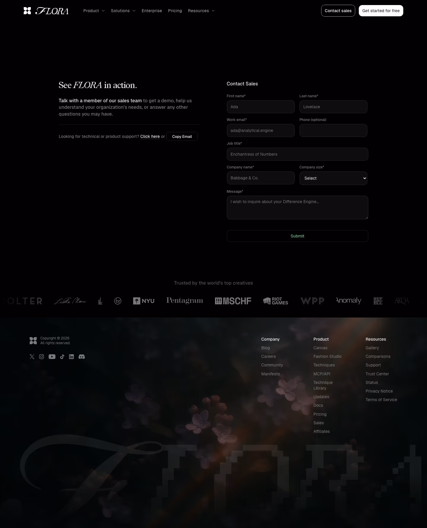 Flora Contact Us section design