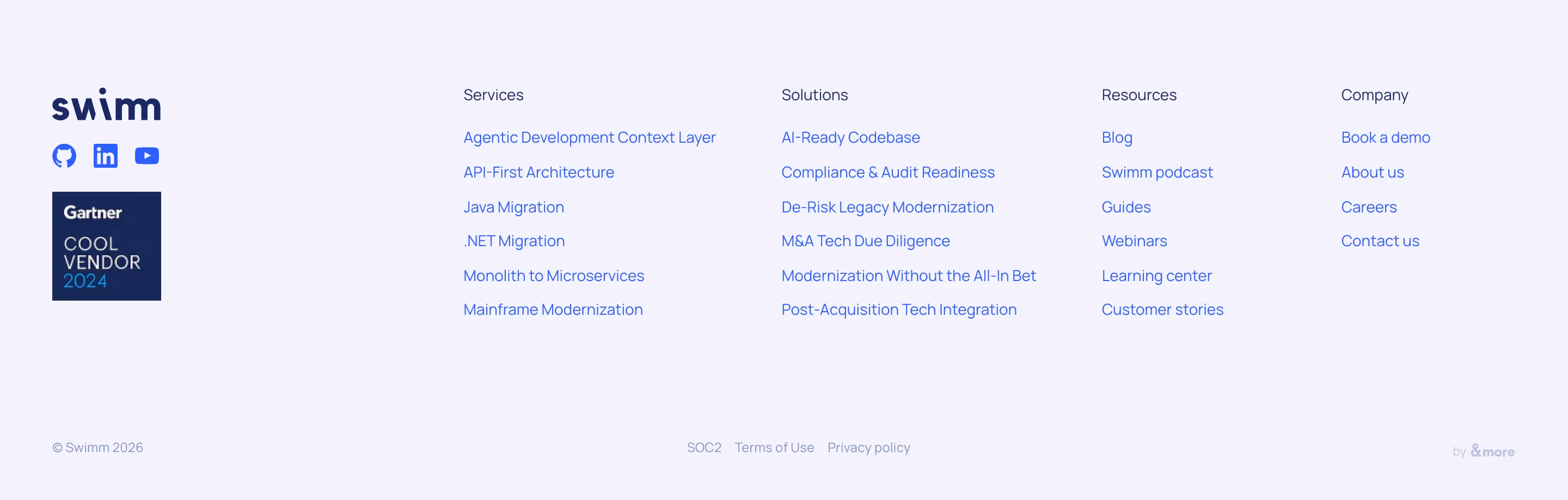 Swimm Footers section design