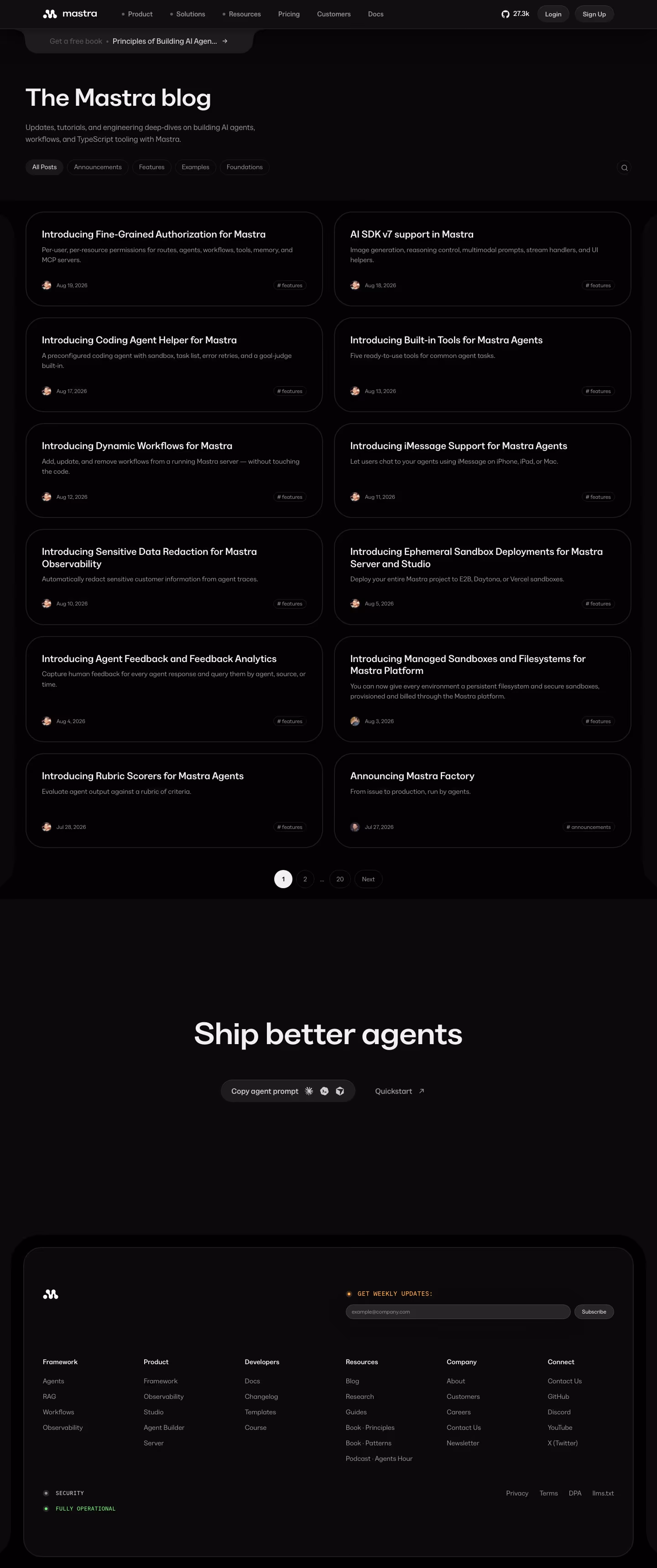 Mastra Blog pages section design